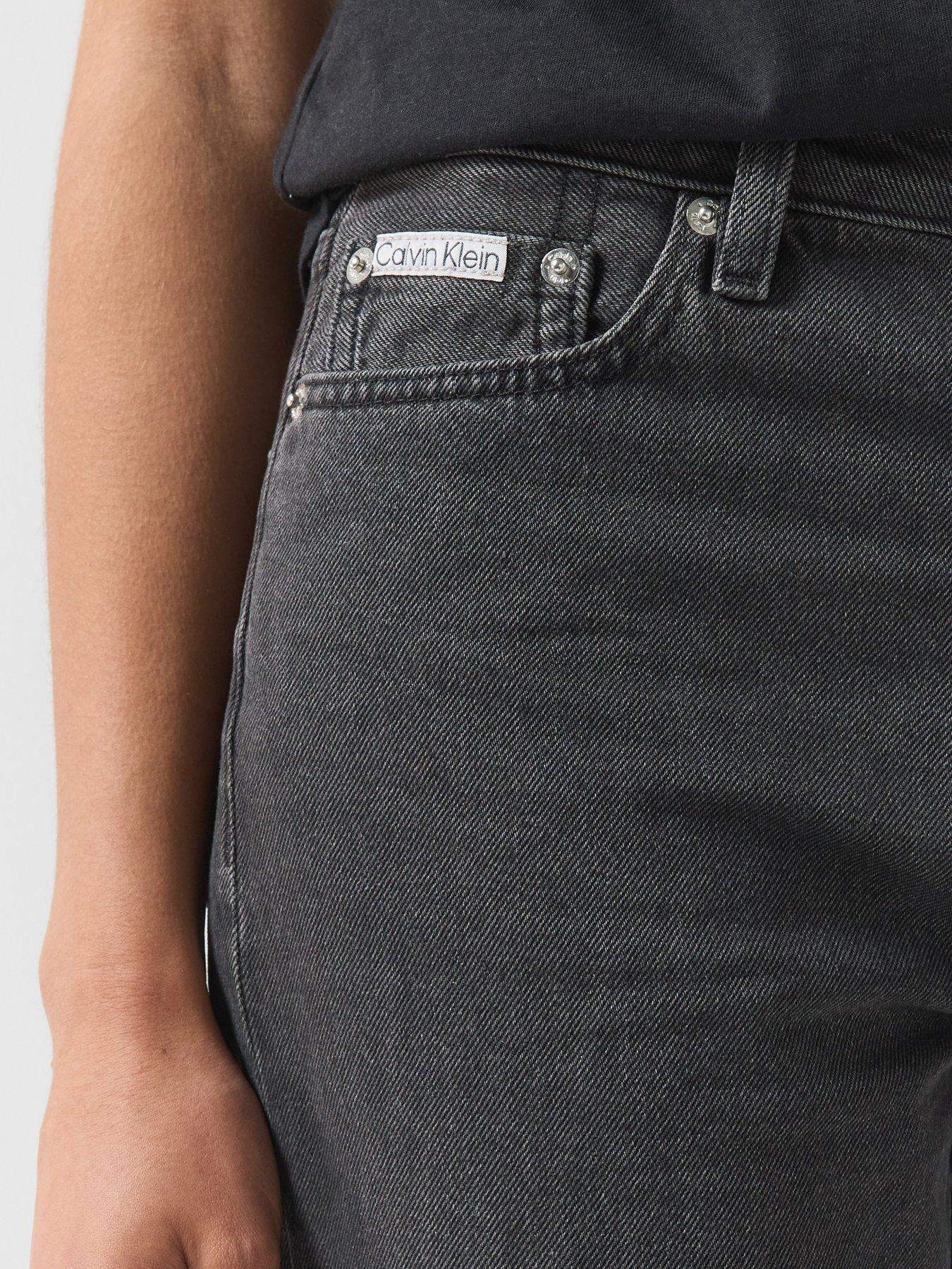 Image 4 of 6 of Calvin Klein Jeans Womens Relaxed Straight High Rise Jeans - Black