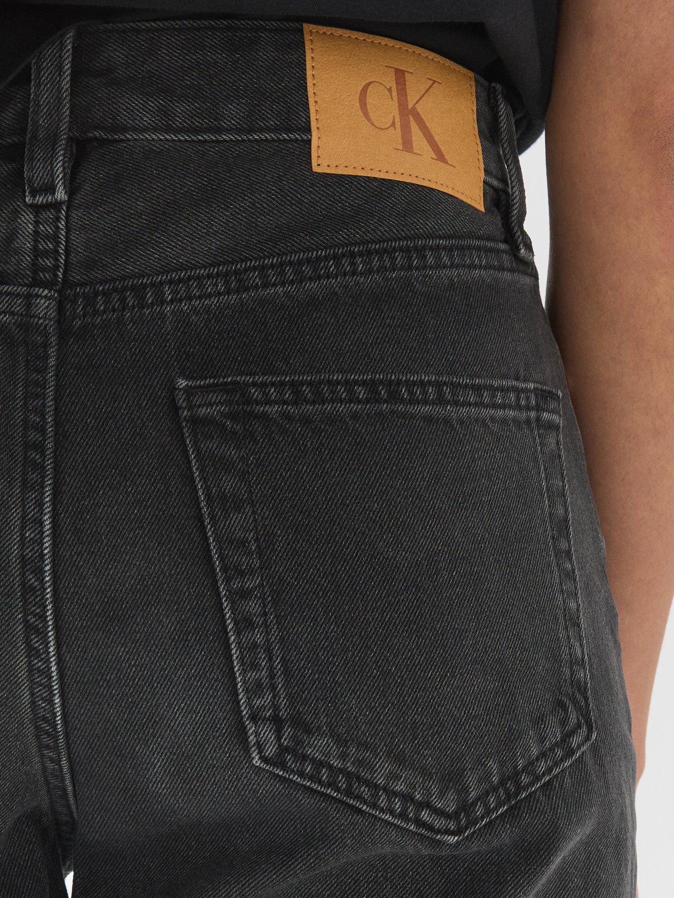 Image 5 of 6 of Calvin Klein Jeans Womens Relaxed Straight High Rise Jeans - Black