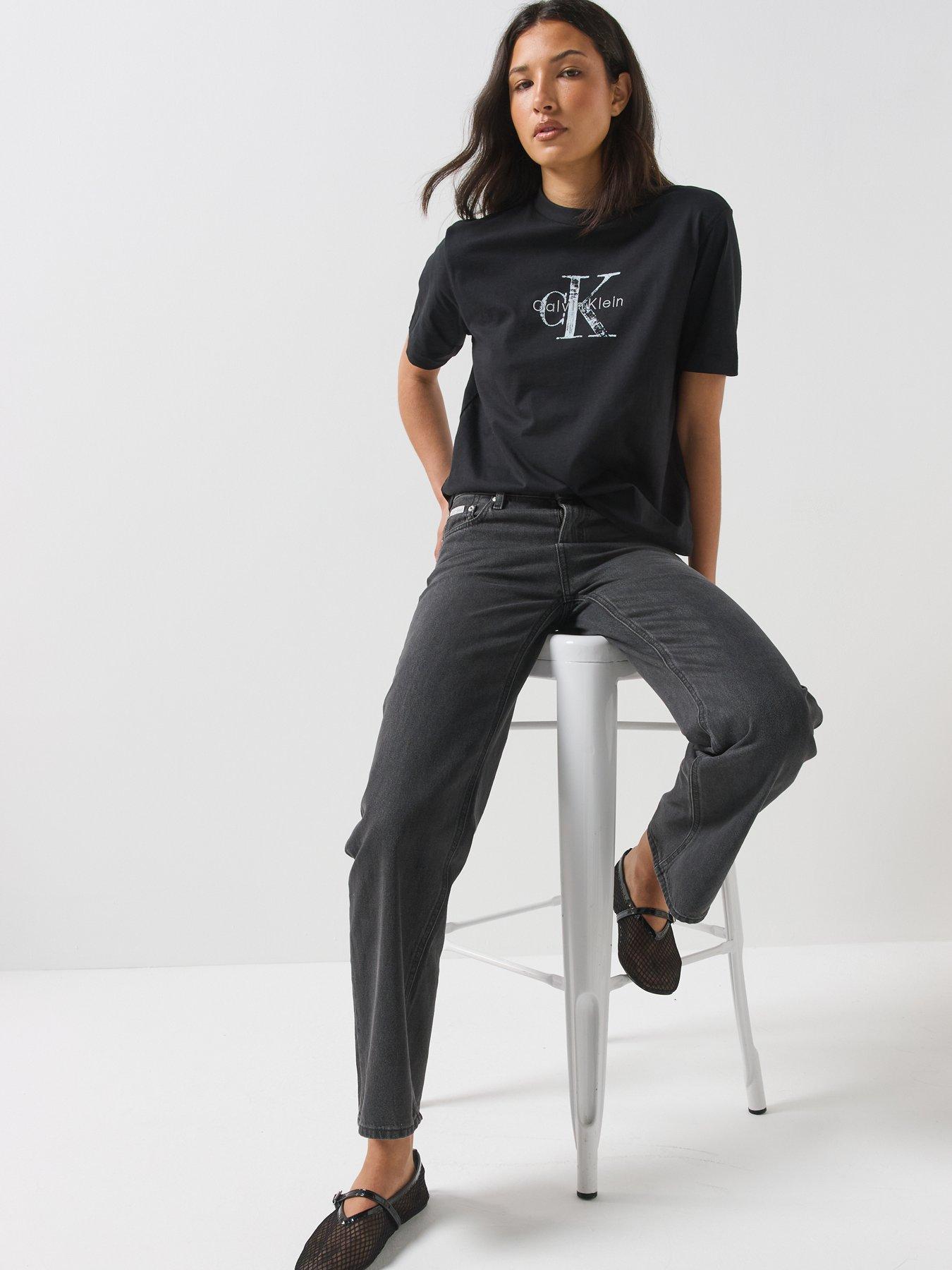 Image 6 of 6 of Calvin Klein Jeans Womens Relaxed Straight High Rise Jeans - Black
