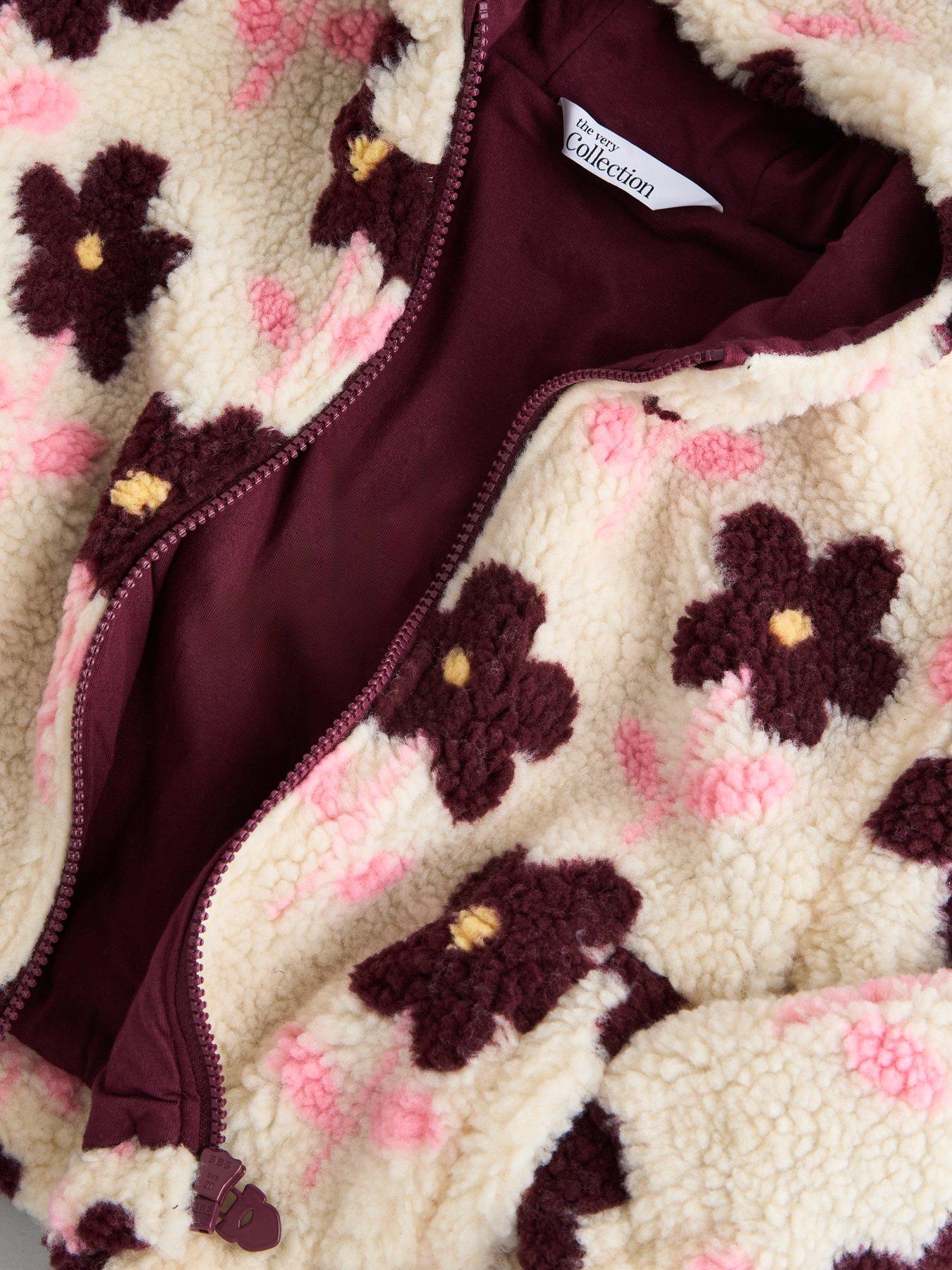 Image 4 of 4 of The Very Collection Girls Borg Zip Up Basic Jacket - Floral