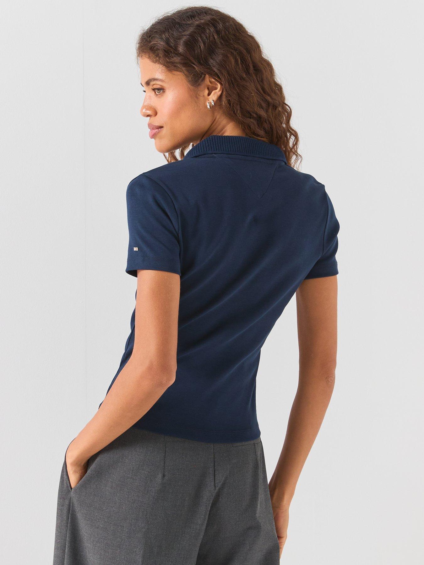 Image 2 of 6 of Tommy Hilfiger Slim Fit Gold Tone Button Polo Shirt - Blue