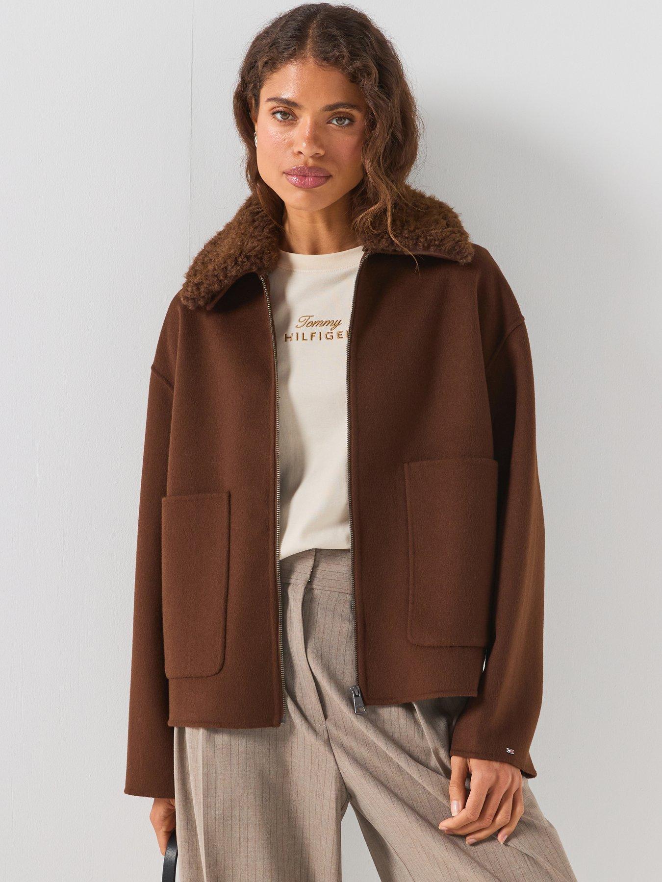 Image 1 of 6 of Tommy Hilfiger Double-faced Wool Blend Relaxed Jacket - Brown