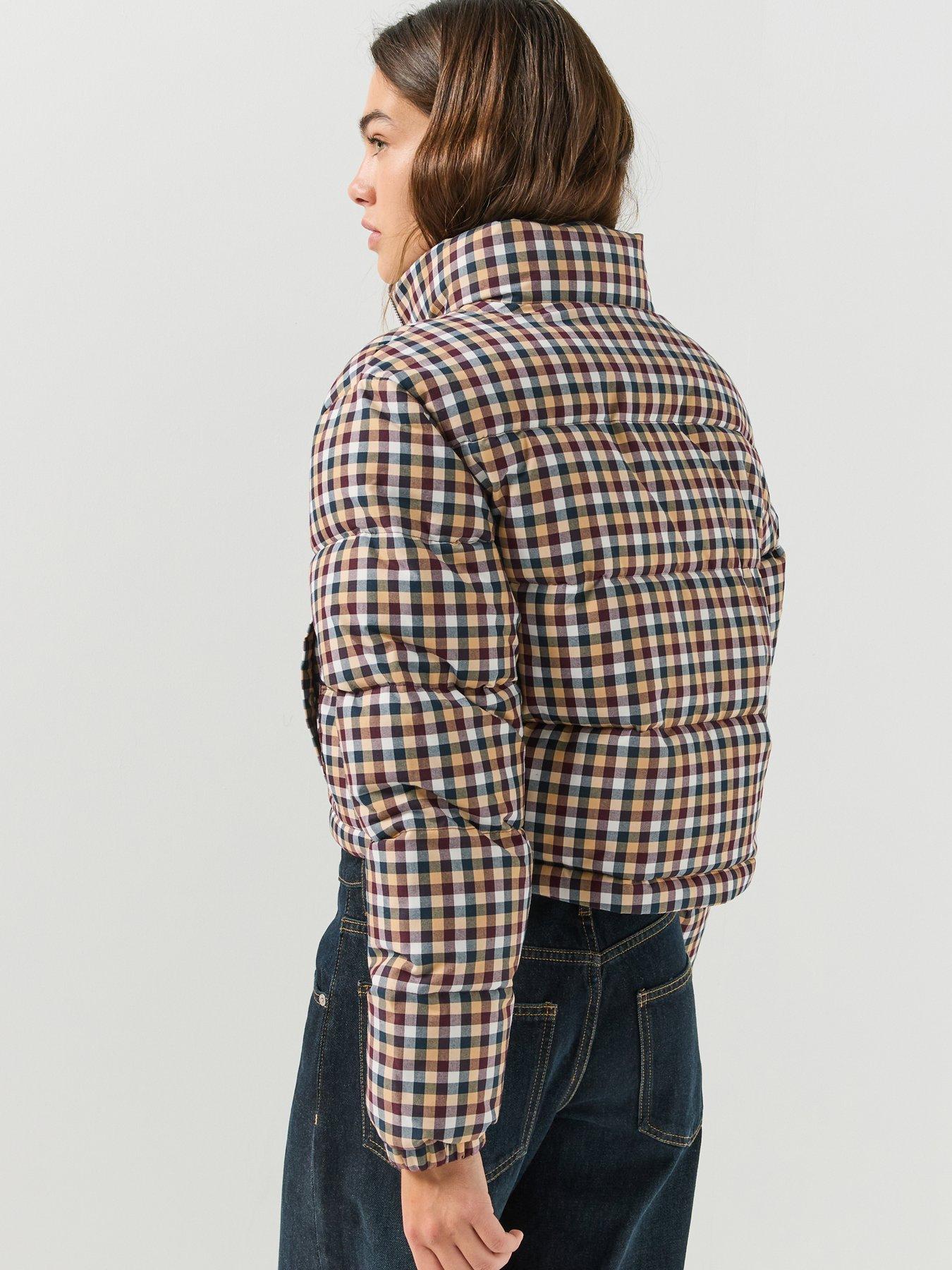 Image 2 of 6 of Tommy Jeans Womens Cropped Relaxed Check Puffer Jacket - Multi