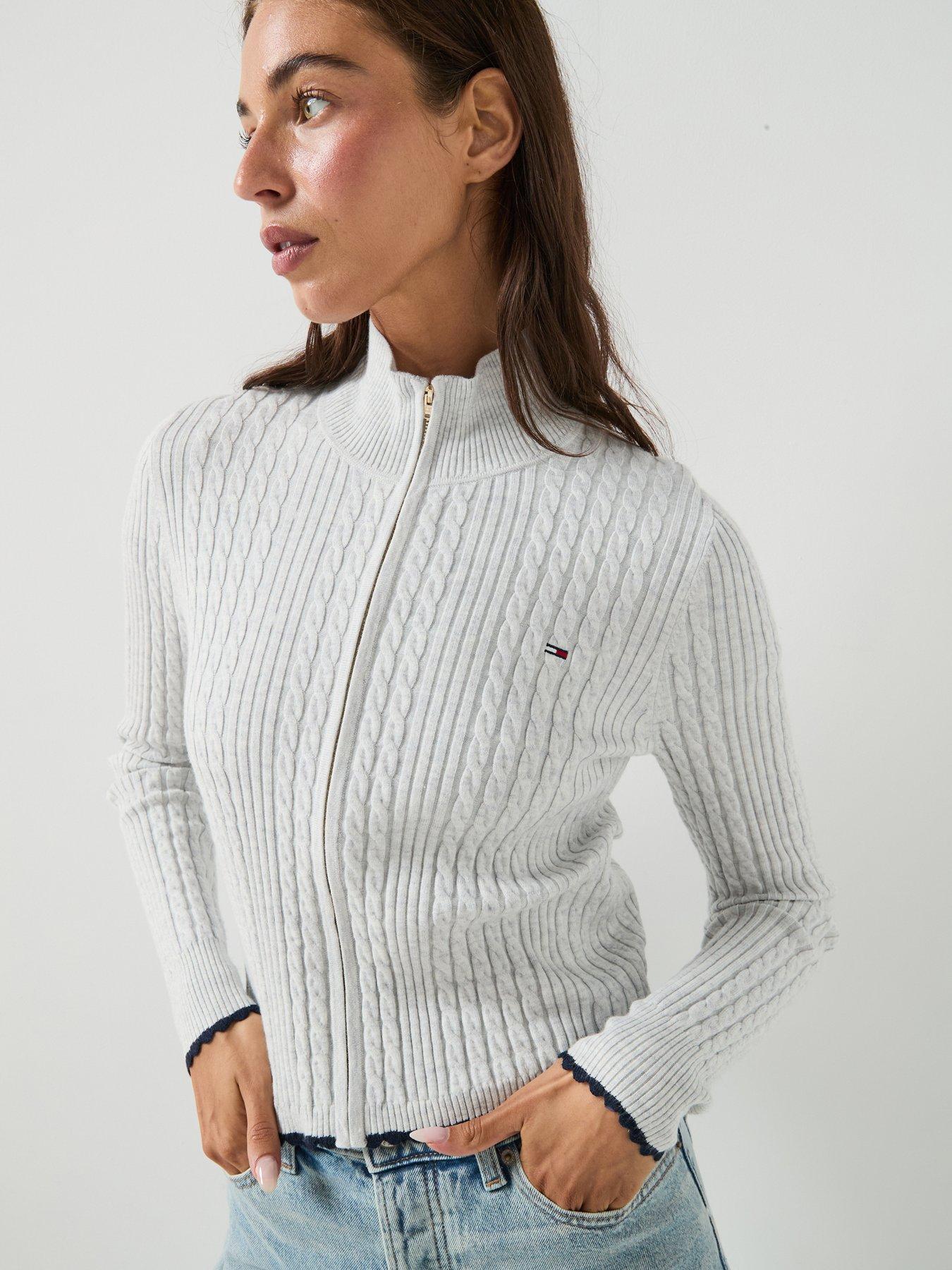 Tommy Jeans Women's Micro Cable Zip Through Sweater - Grey