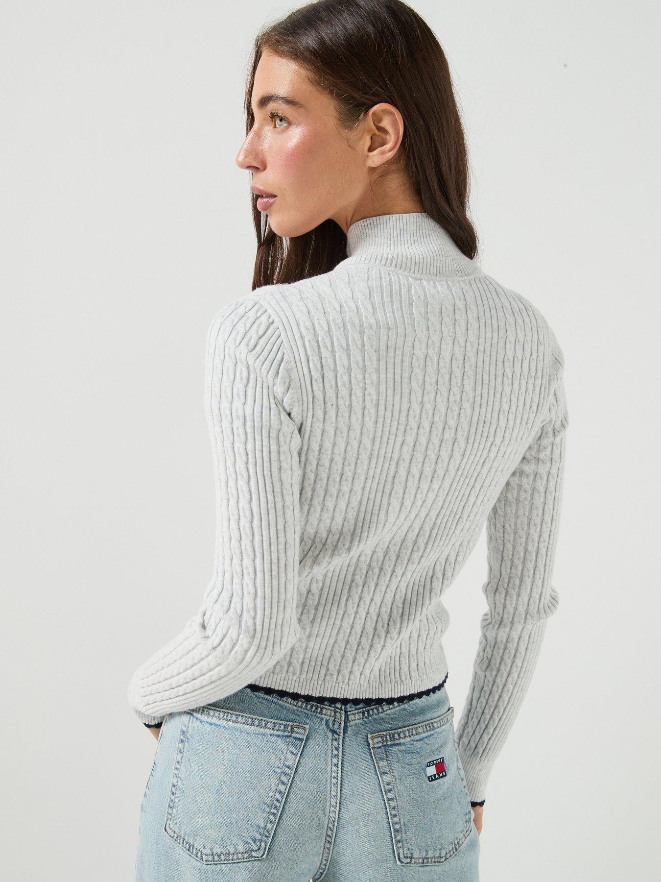 Image 2 of 4 of Tommy Jeans Micro Cable Knit Slim Zip-Through&nbsp;Jumper - Grey