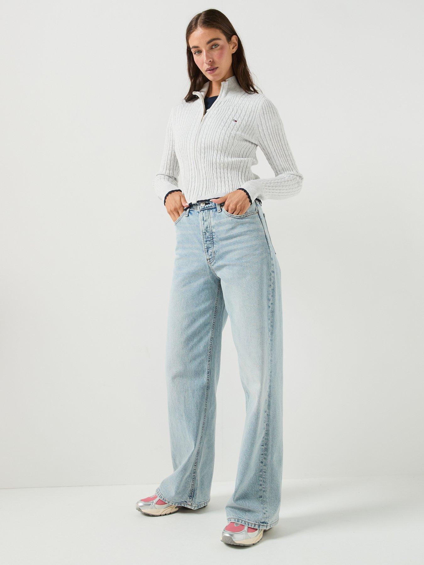 Image 3 of 4 of Tommy Jeans Micro Cable Knit Slim Zip-Through&nbsp;Jumper - Grey