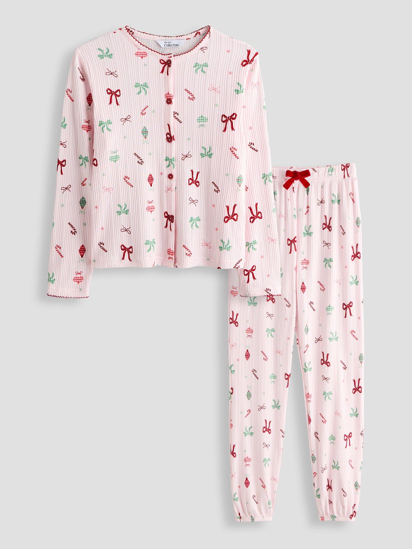 Image 2 of 7 of The Very Collection Girls Family Christmas Pyjama Pointelle Henley And Jogger Set - Pink