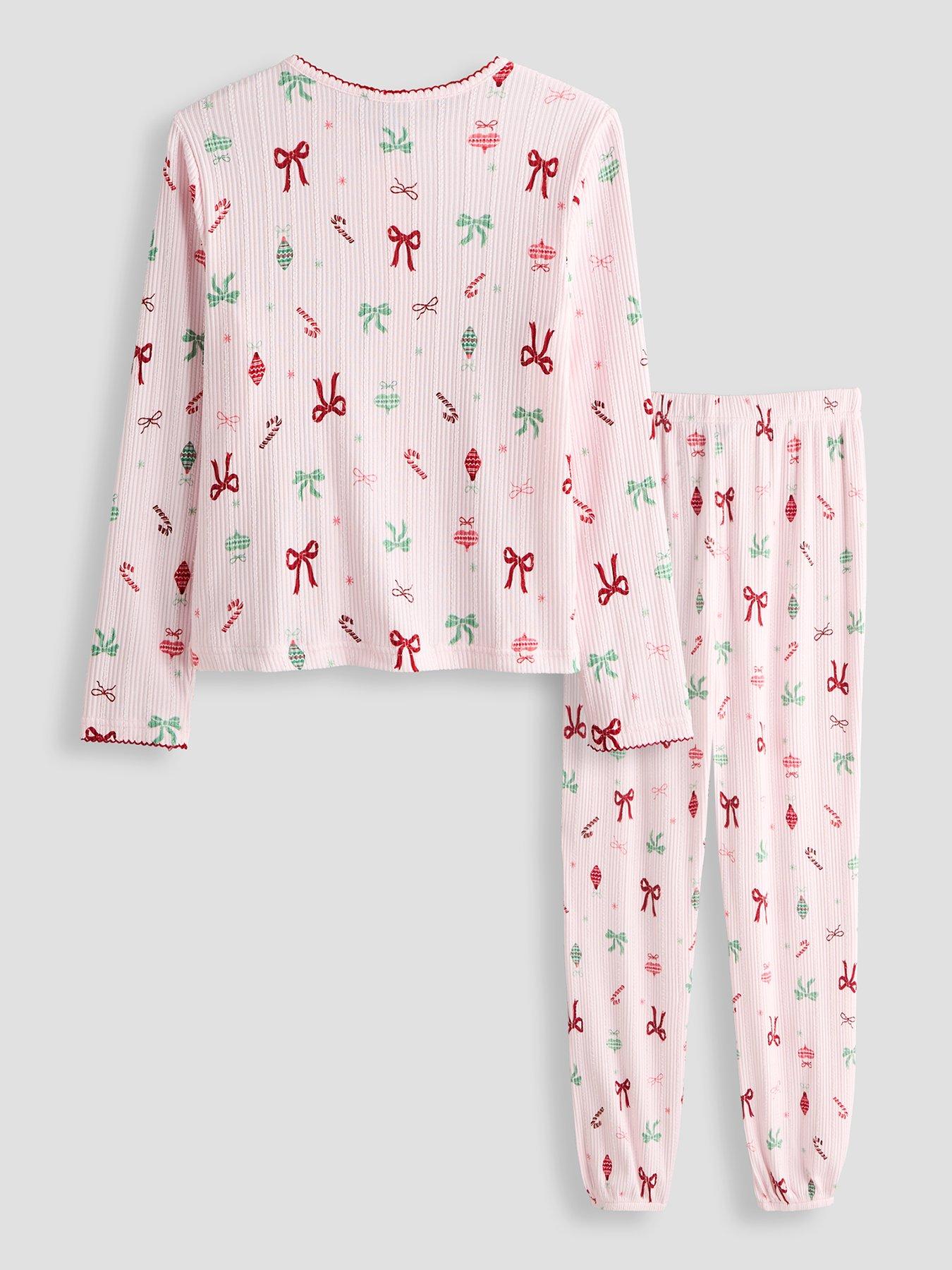 Image 3 of 7 of The Very Collection Girls Family Christmas Pyjama Pointelle Henley And Jogger Set - Pink