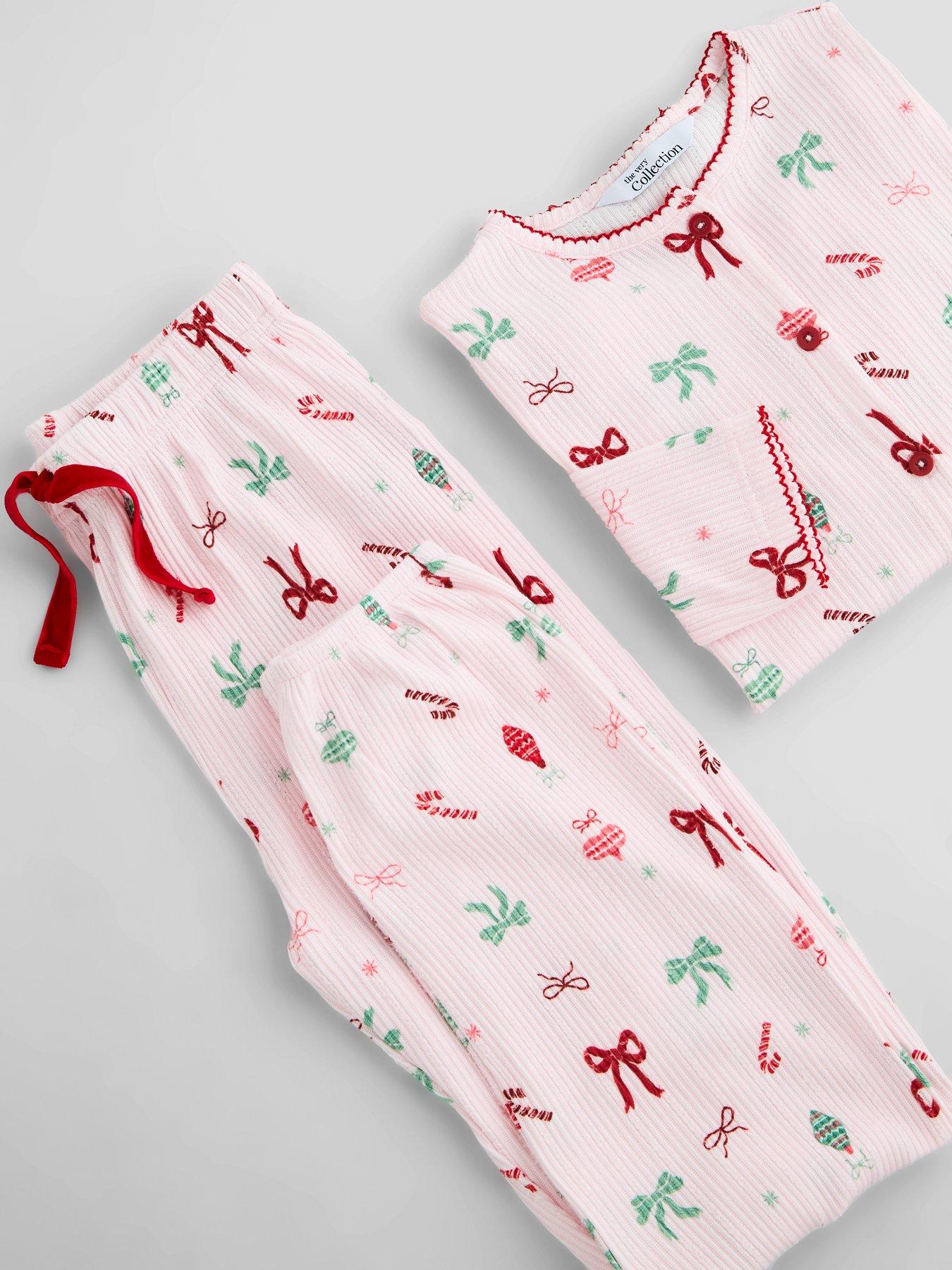 Image 4 of 7 of The Very Collection Girls Family Christmas Pyjama Pointelle Henley And Jogger Set - Pink