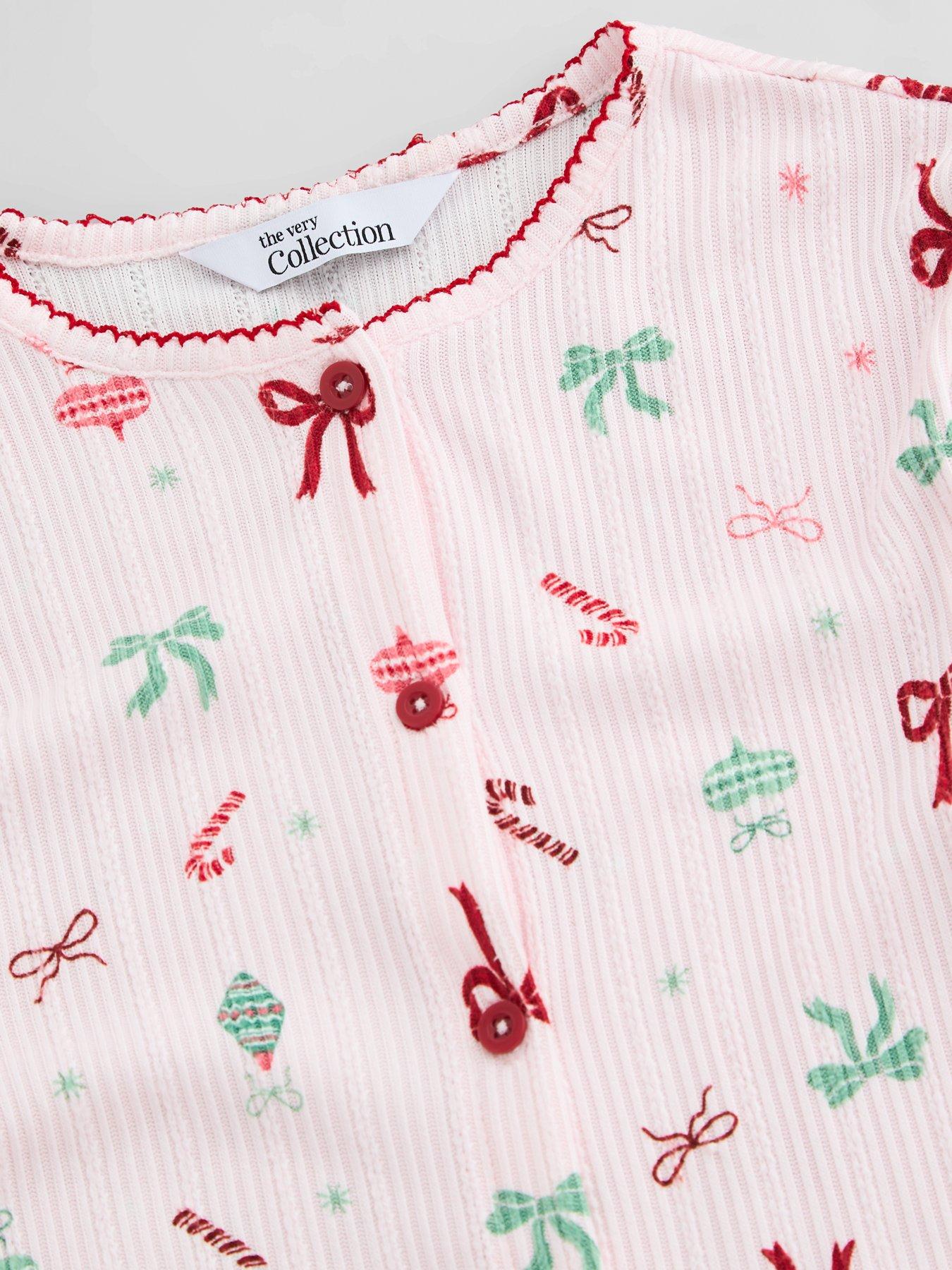 Image 5 of 7 of The Very Collection Girls Family Christmas Pyjama Pointelle Henley And Jogger Set - Pink