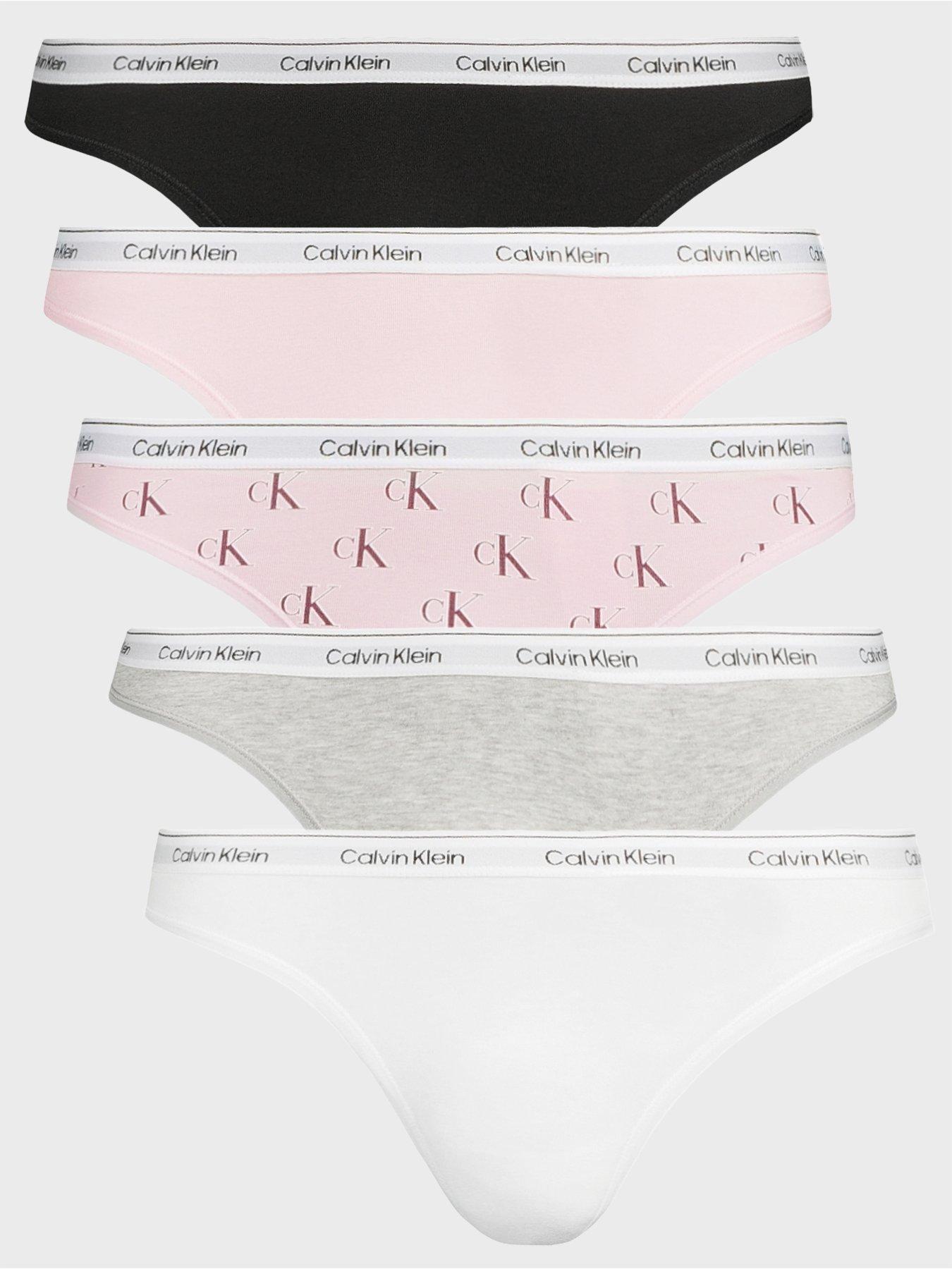 Image 1 of 6 of Calvin Klein Icon Logo 5 Pack Logo Thong - Black/grey /pink
