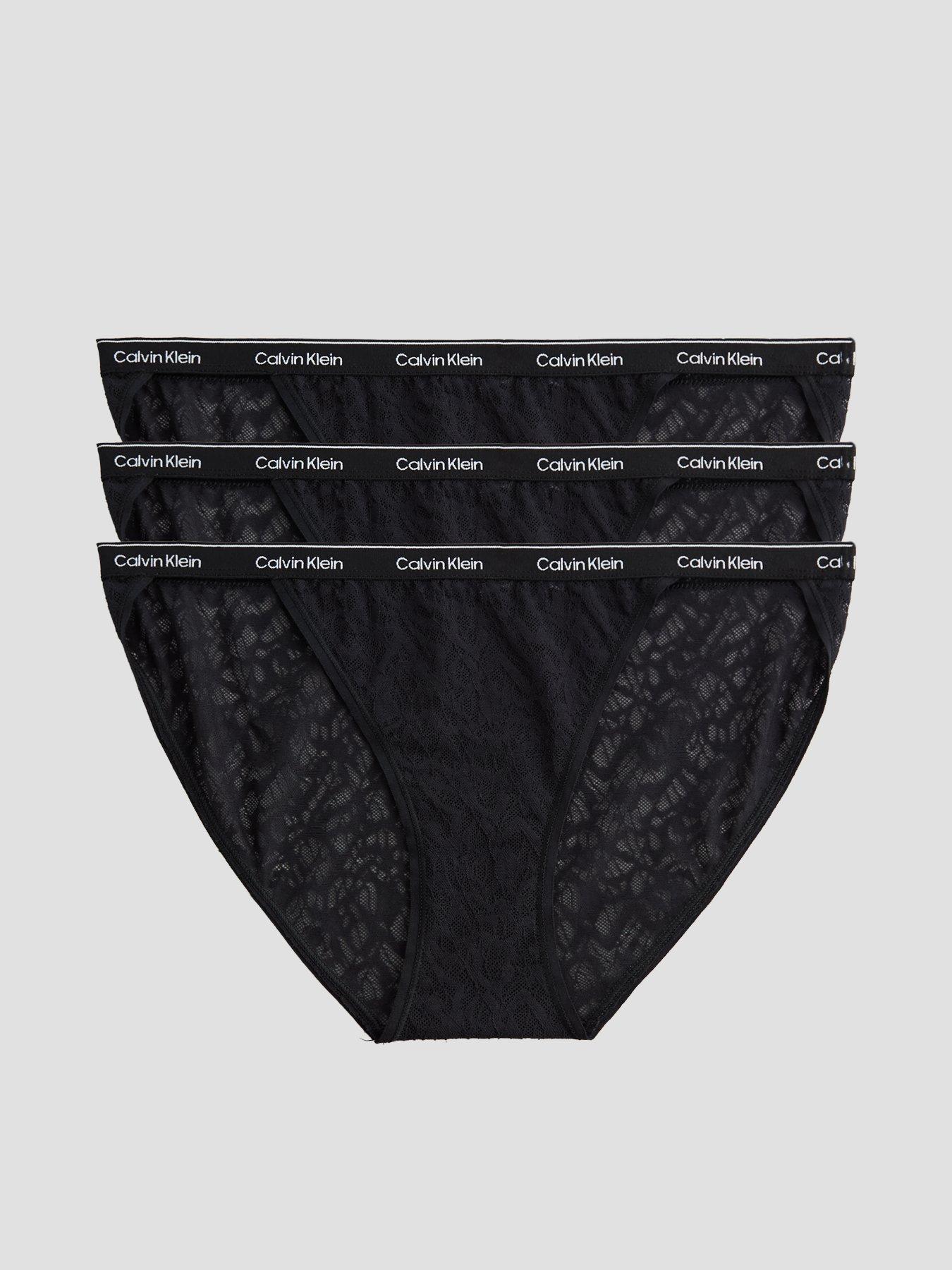 Image 1 of 6 of Calvin Klein 3 Pack Icon Lace Bikini Briefs - Black
