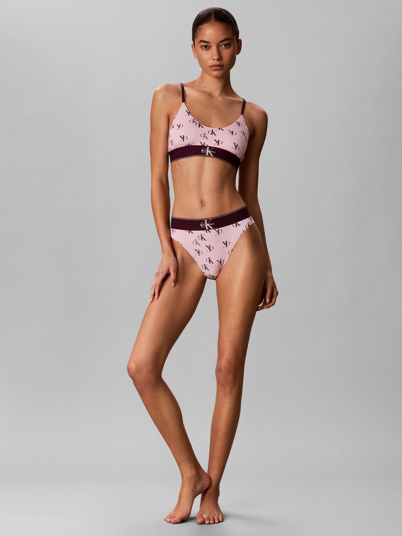 Image 3 of 6 of Calvin Klein High Waist All Over Print Bikini Brief - Pink