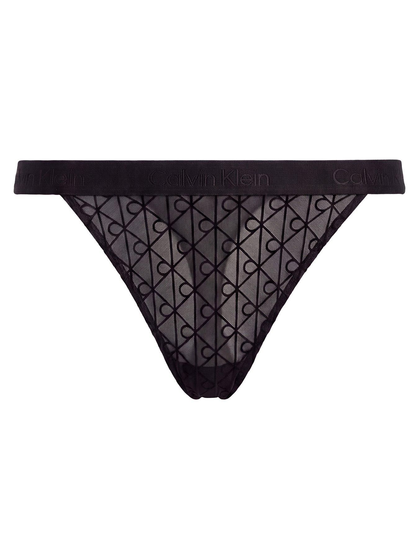 Image 5 of 5 of Calvin Klein Mesh High Leg Logo Thong - Black