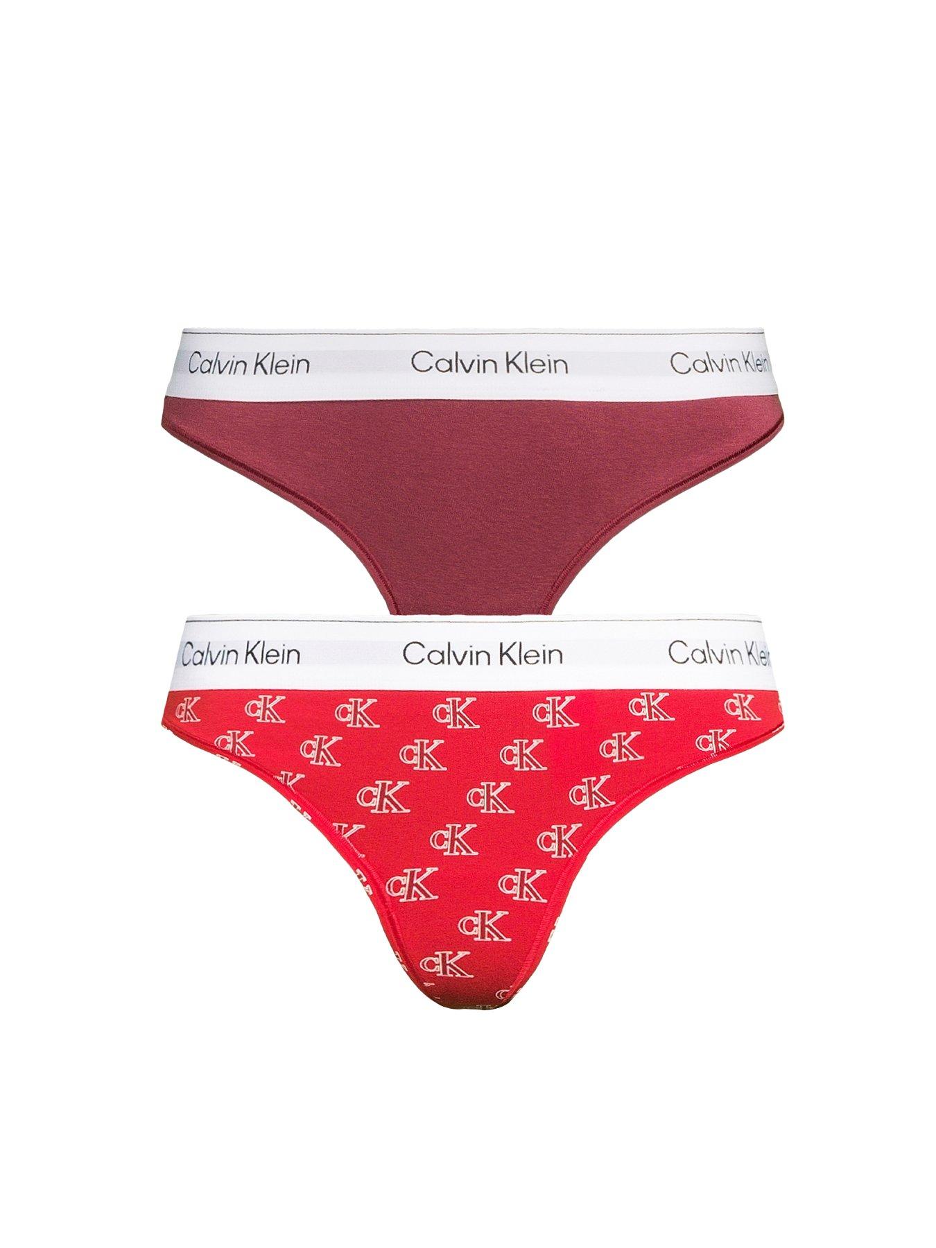 Image 1 of 6 of Calvin Klein 2 Pack Logo Thong - Red