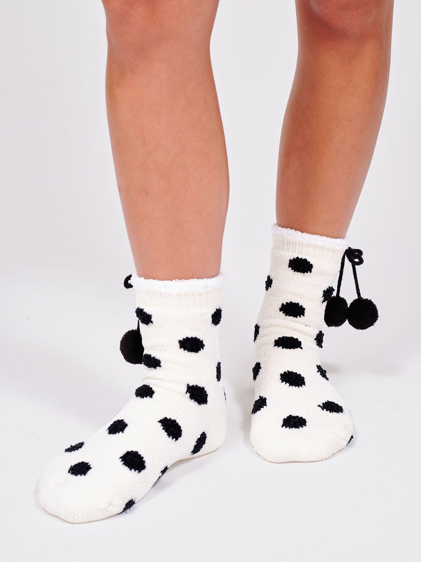Loungeable Chenille Polka Dot Socks with Pom Pom Detail - Multi