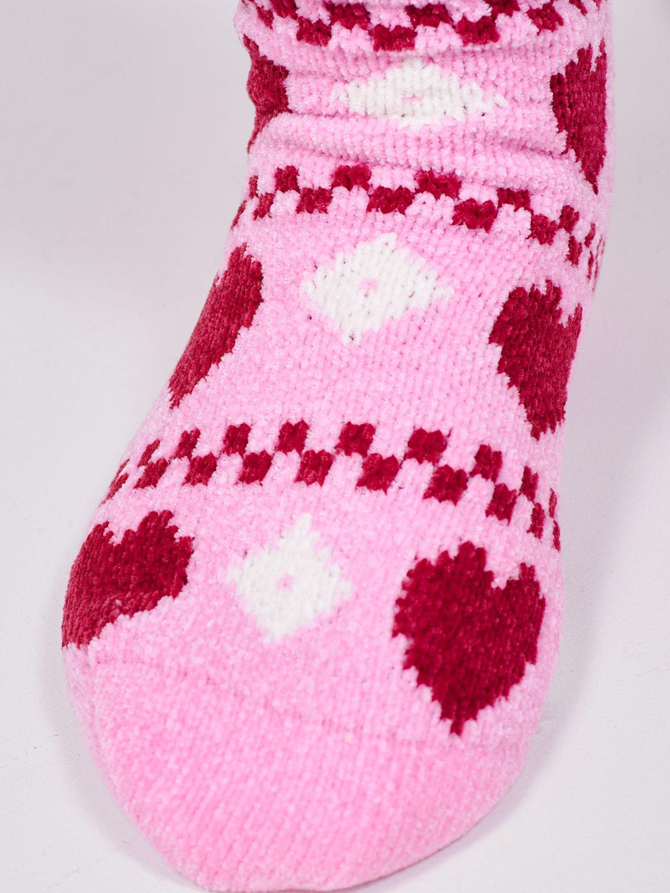 Image 4 of 4 of Loungeable Womens Heart Pattern Chenille Slipper Socks - Multi