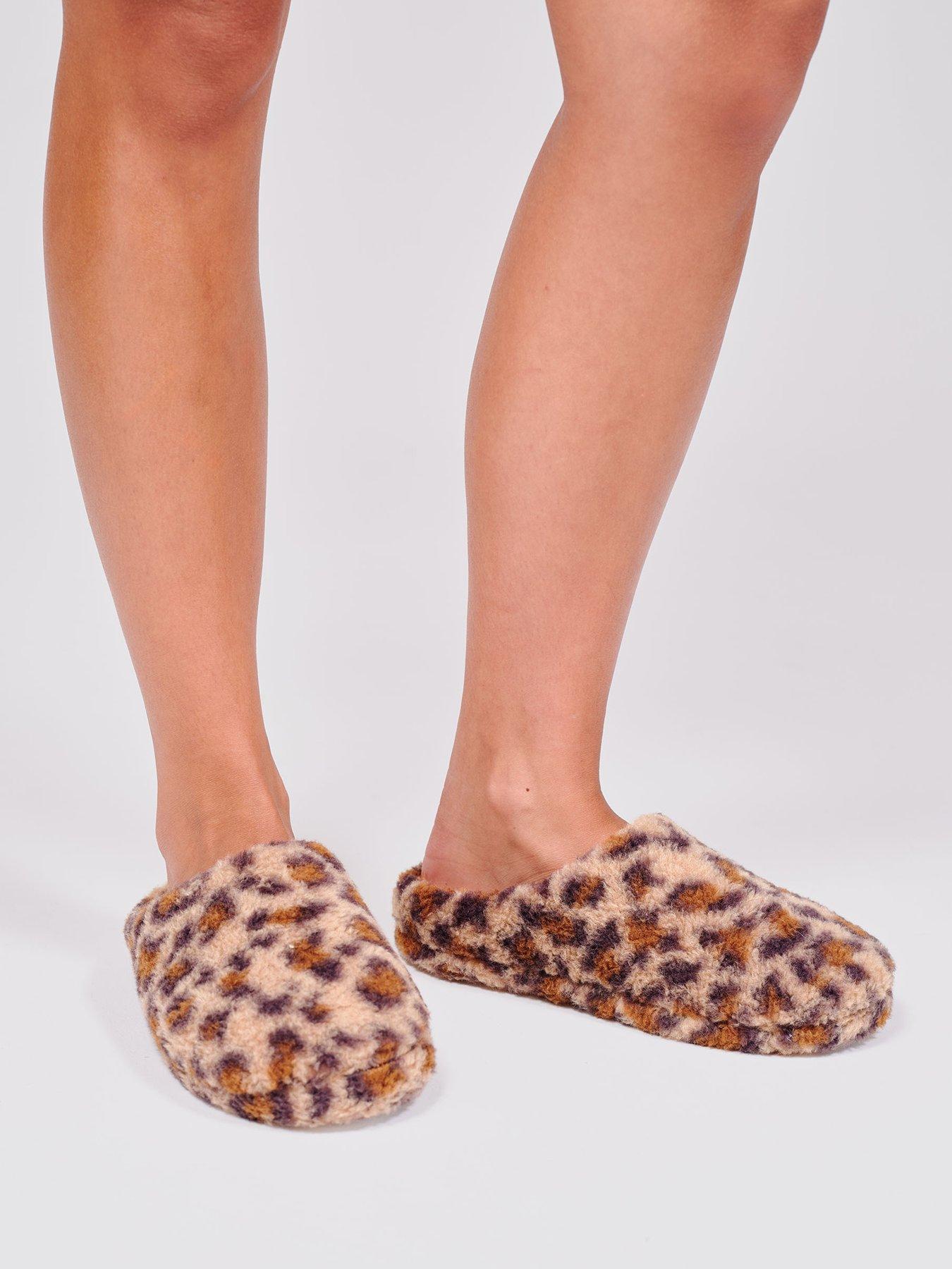 Image 2 of 4 of Loungeable Cosy Faux Fur Animal Mule Slipper - Leopard