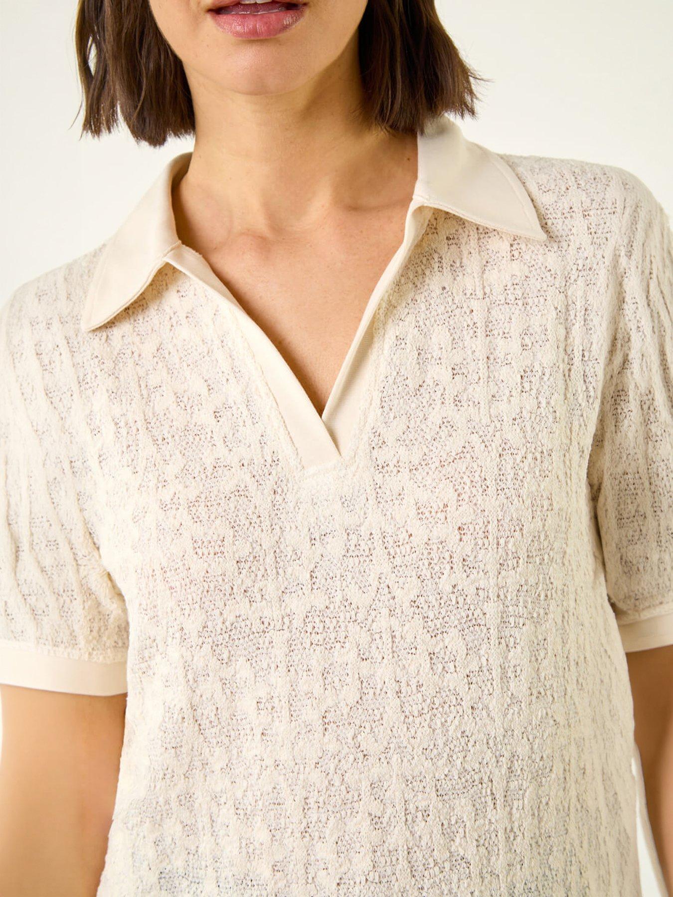 Image 2 of 5 of Roman Textured Collar V-Neck Top