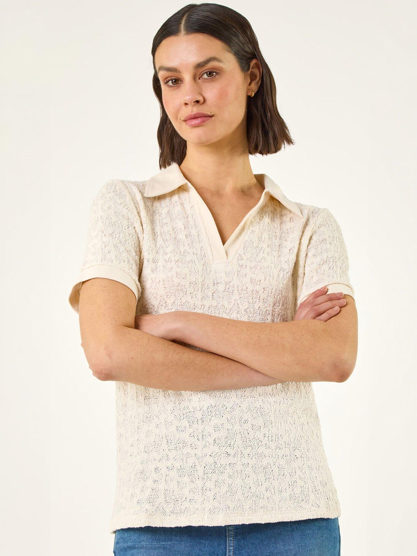Image 3 of 5 of Roman Textured Collar V-Neck Top