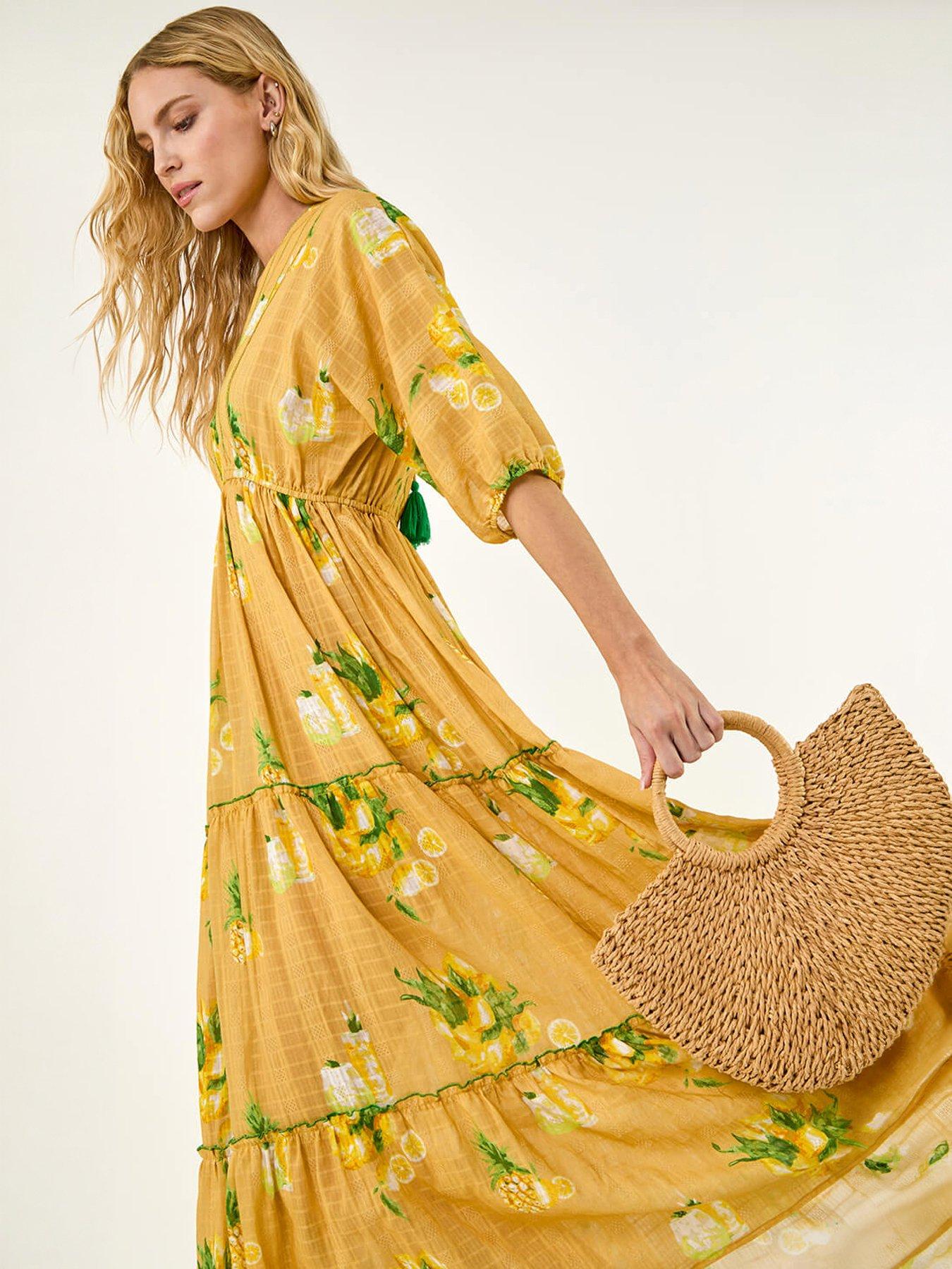 Roman Citrus Print Boho Maxi Dress