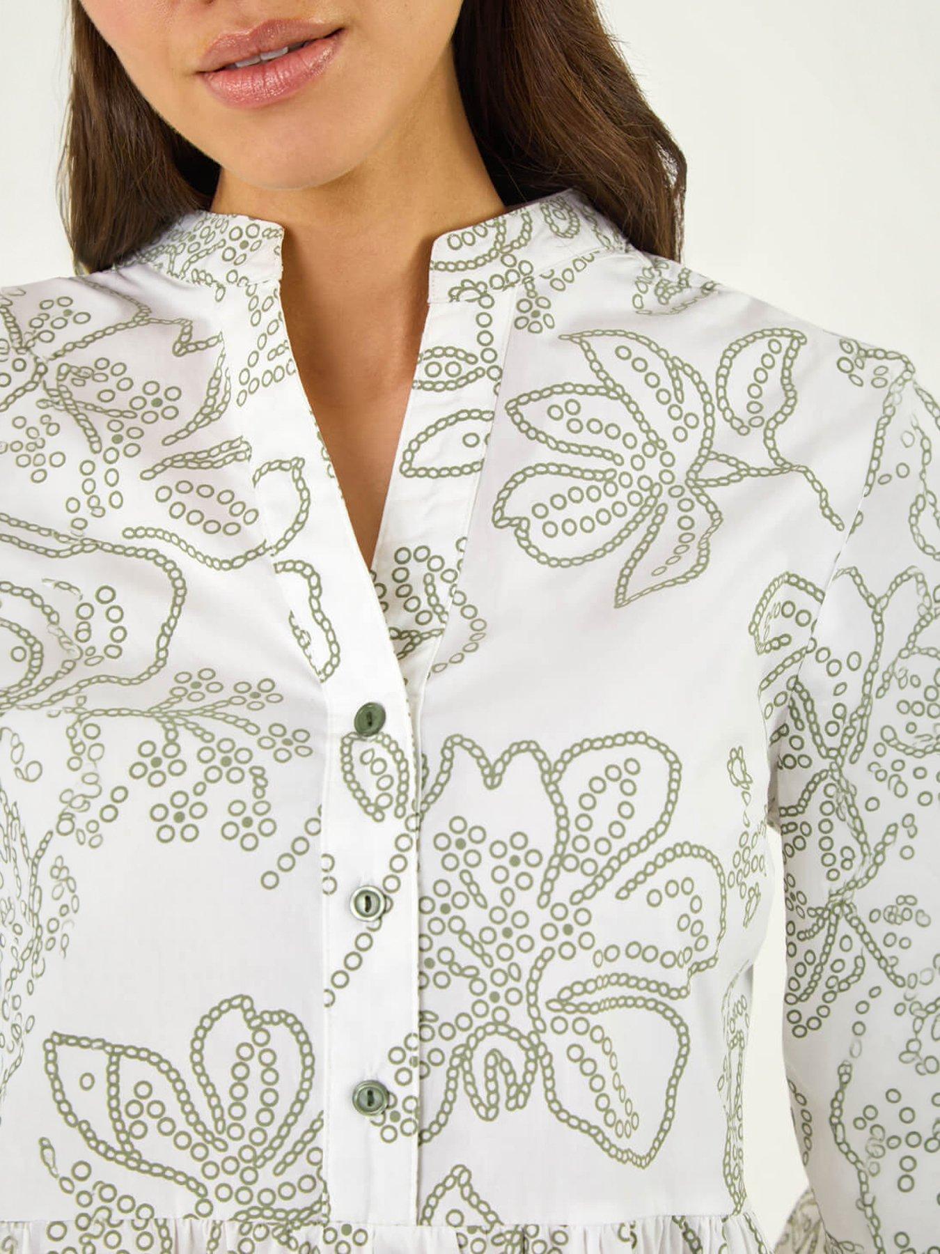 Image 2 of 5 of Roman Floral Puff Print Buttoned Midi Dress
