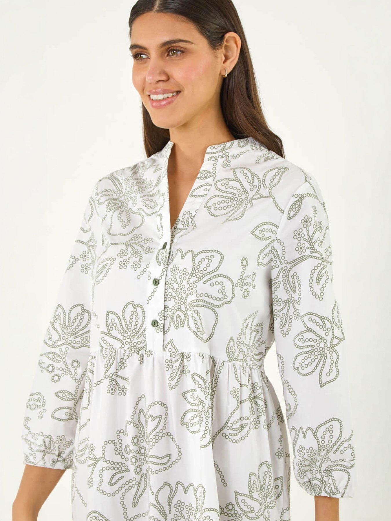 Image 3 of 5 of Roman Floral Puff Print Buttoned Midi Dress