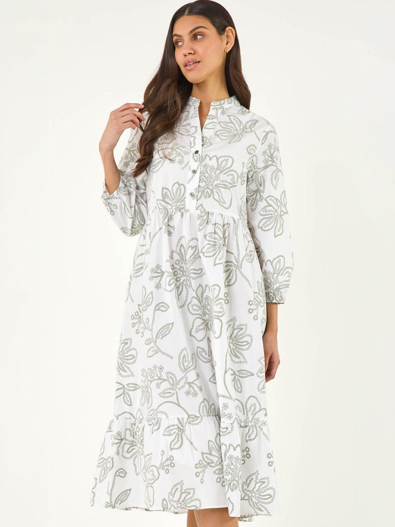 Image 5 of 5 of Roman Floral Puff Print Buttoned Midi Dress