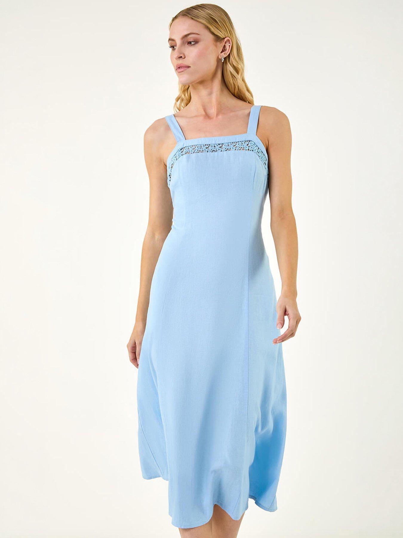Image 5 of 5 of Roman Linen Blend Lace Trim Midi Dress