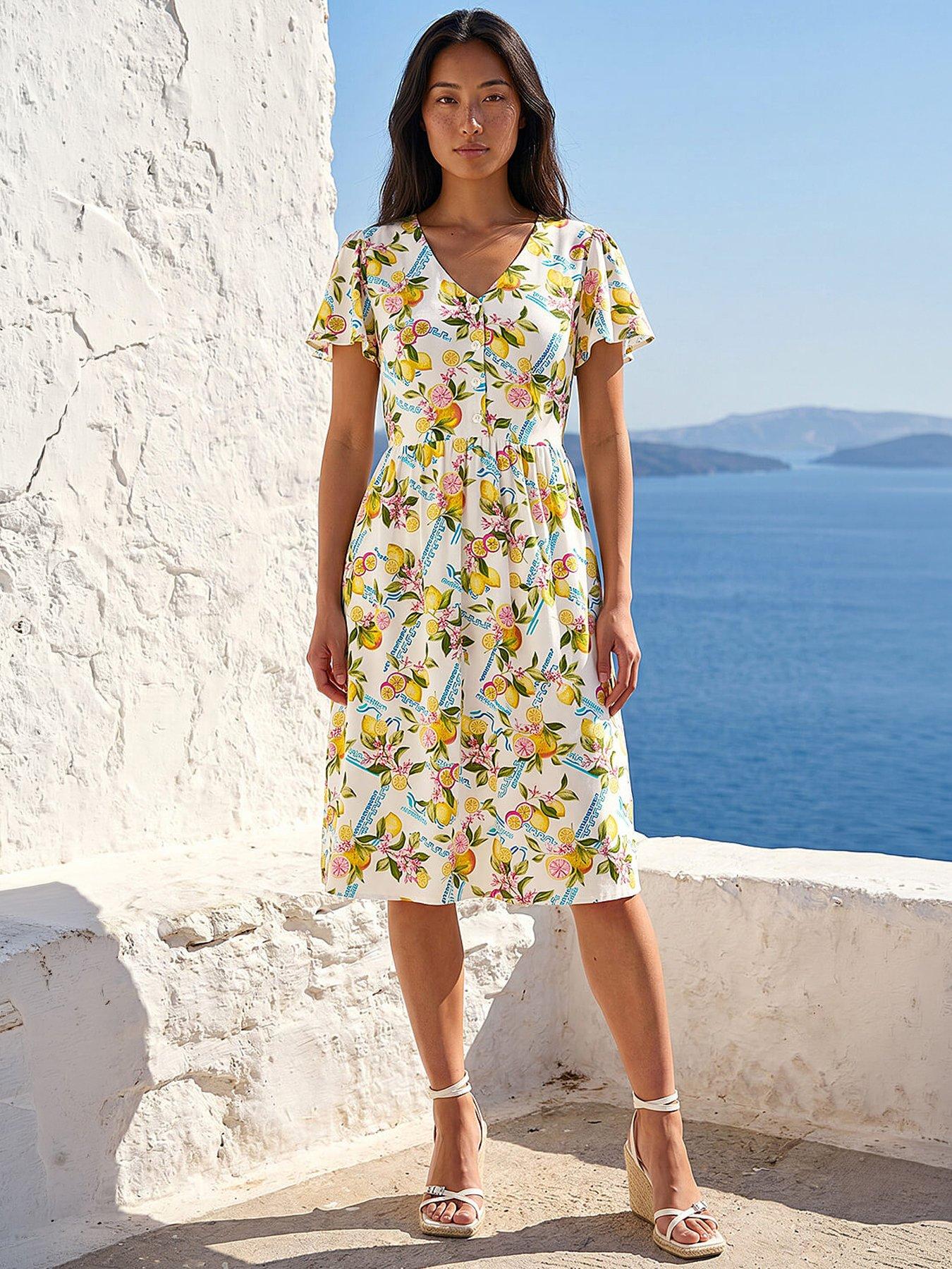 Roman Petite Lemon Print Pocket Dress