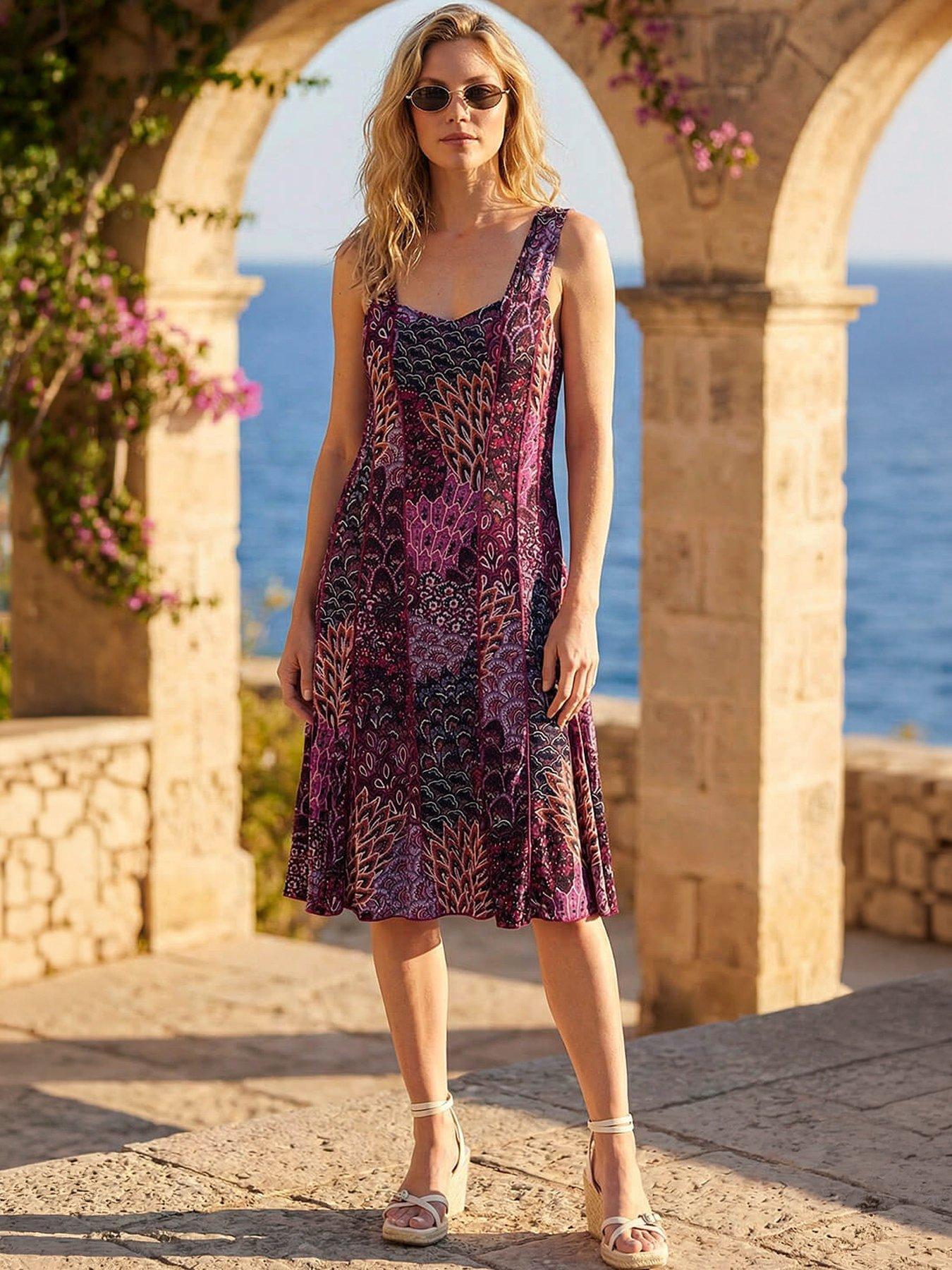 Roman Peacock Print Panel Dress