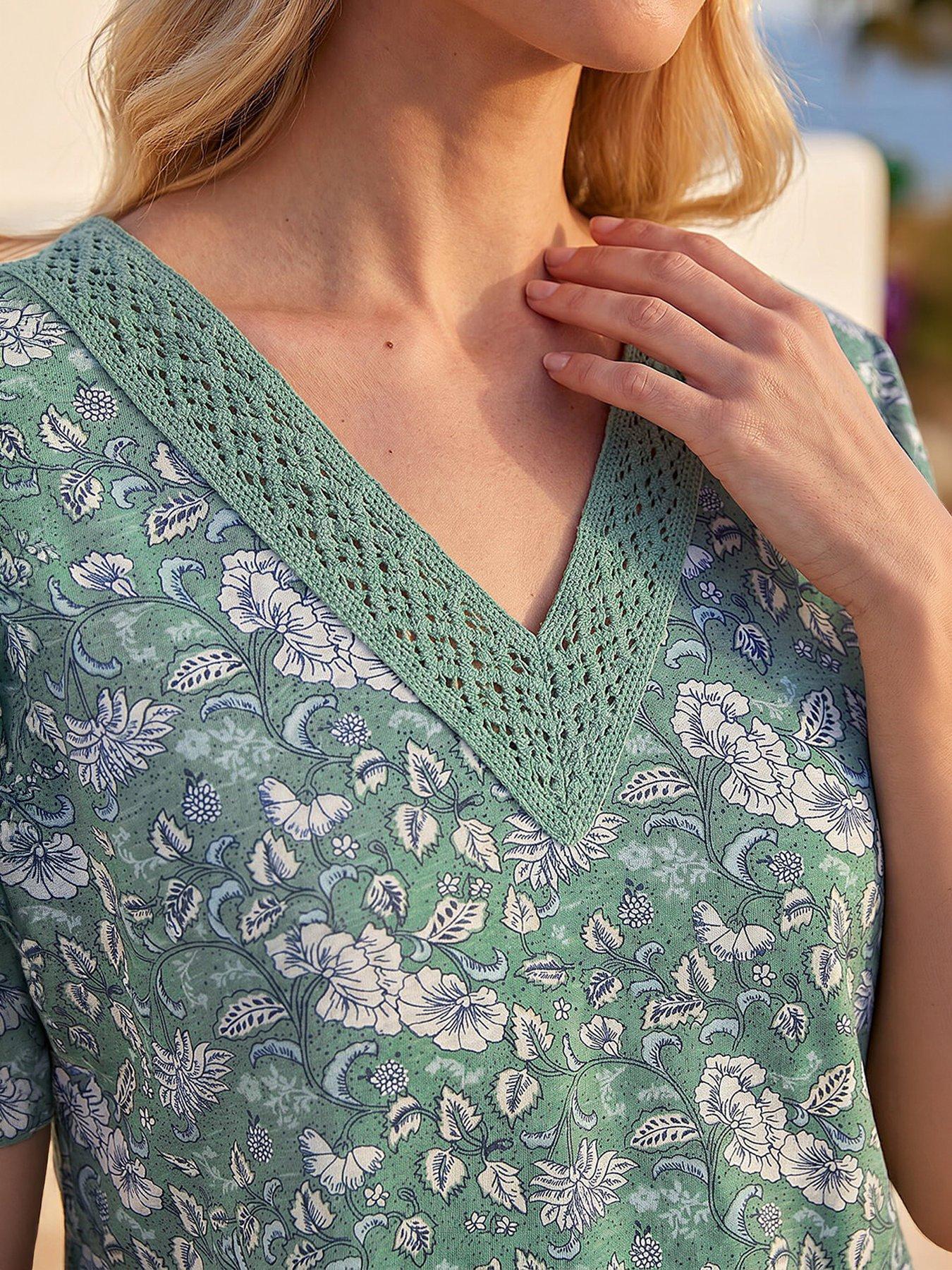 Image 4 of 5 of Roman Petite Lace Trim V-Neck Top