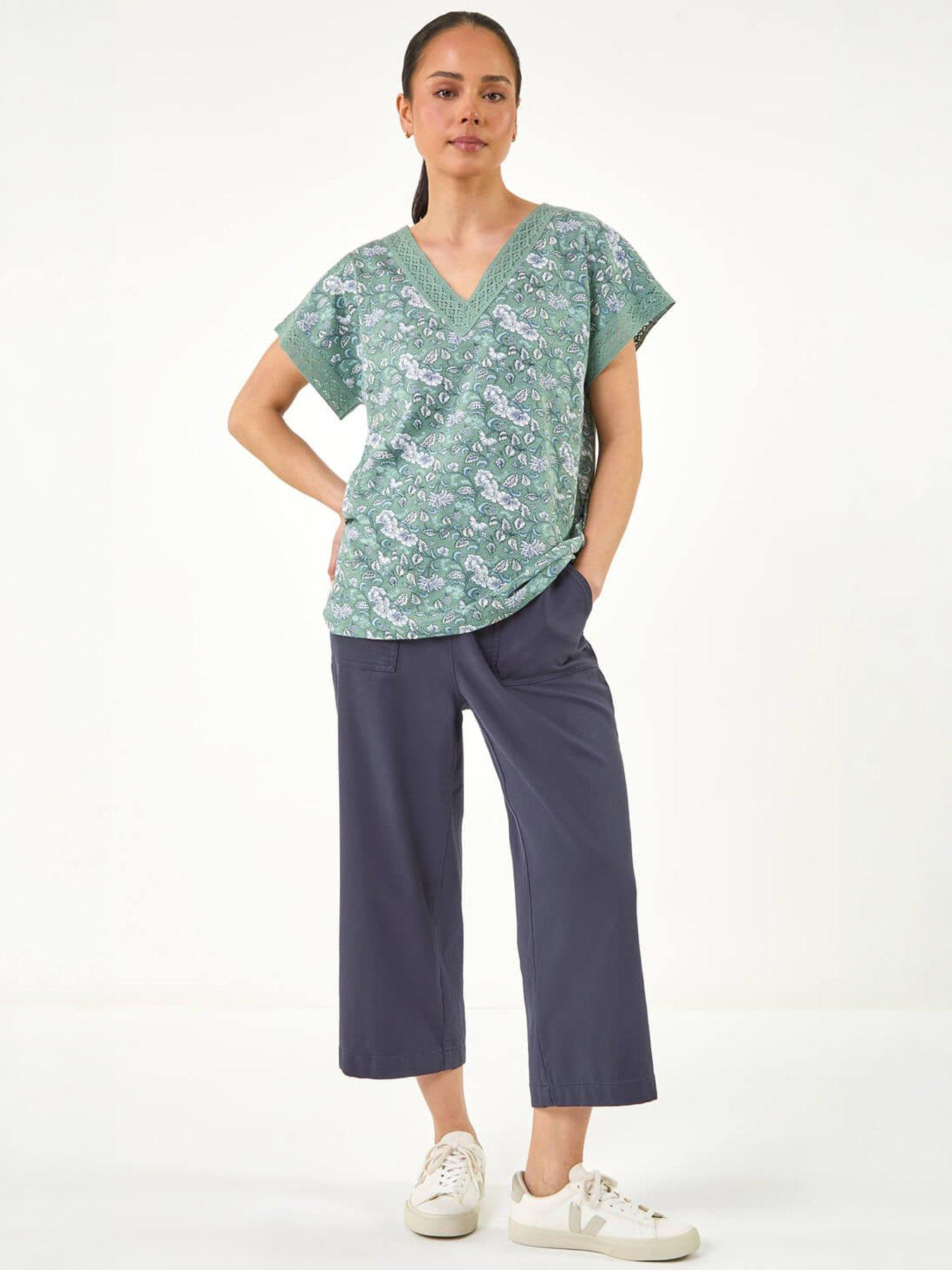 Image 5 of 5 of Roman Petite Lace Trim V-Neck Top