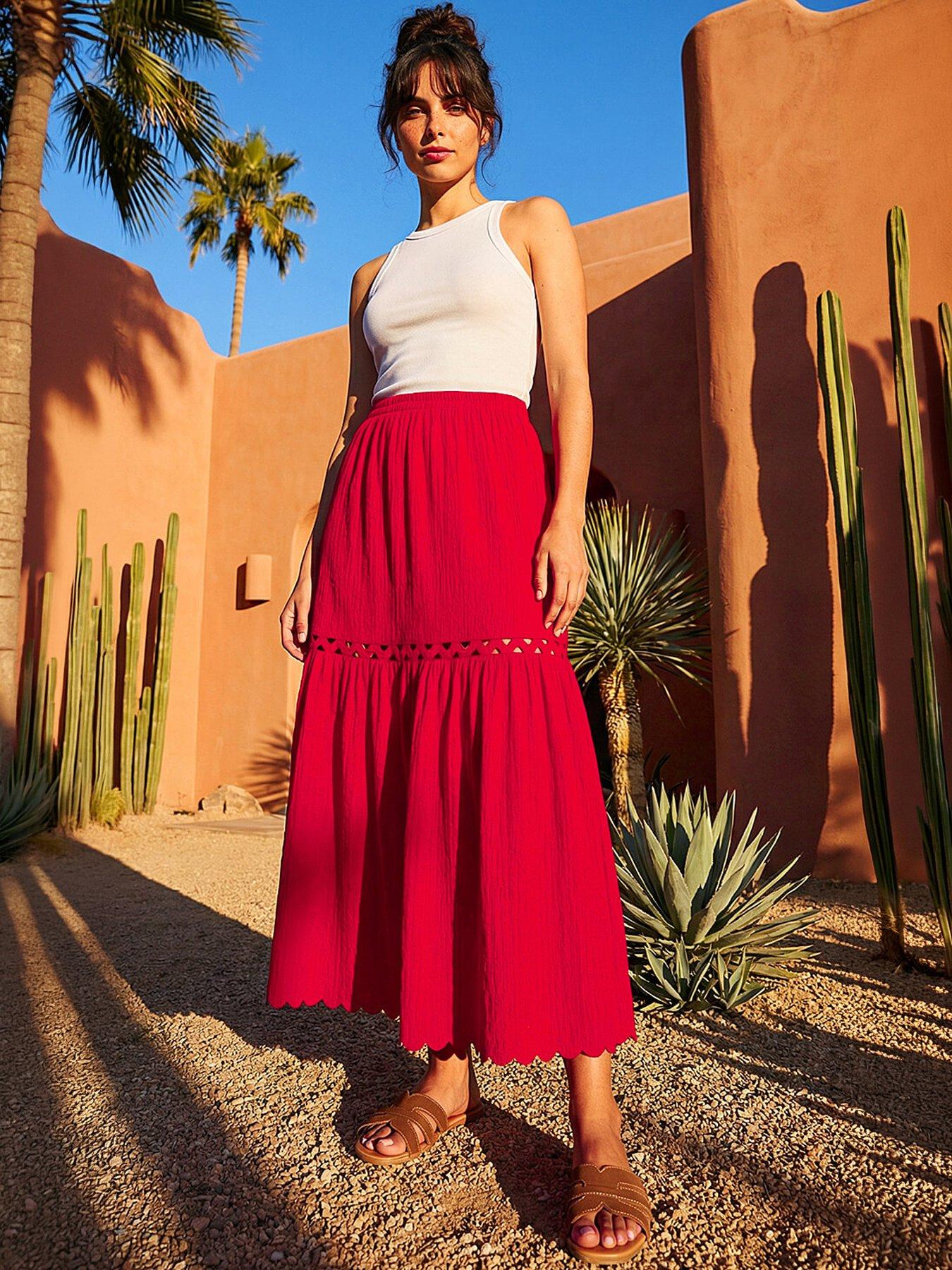 Roman Dusk Scallop Trim Midi Skirt