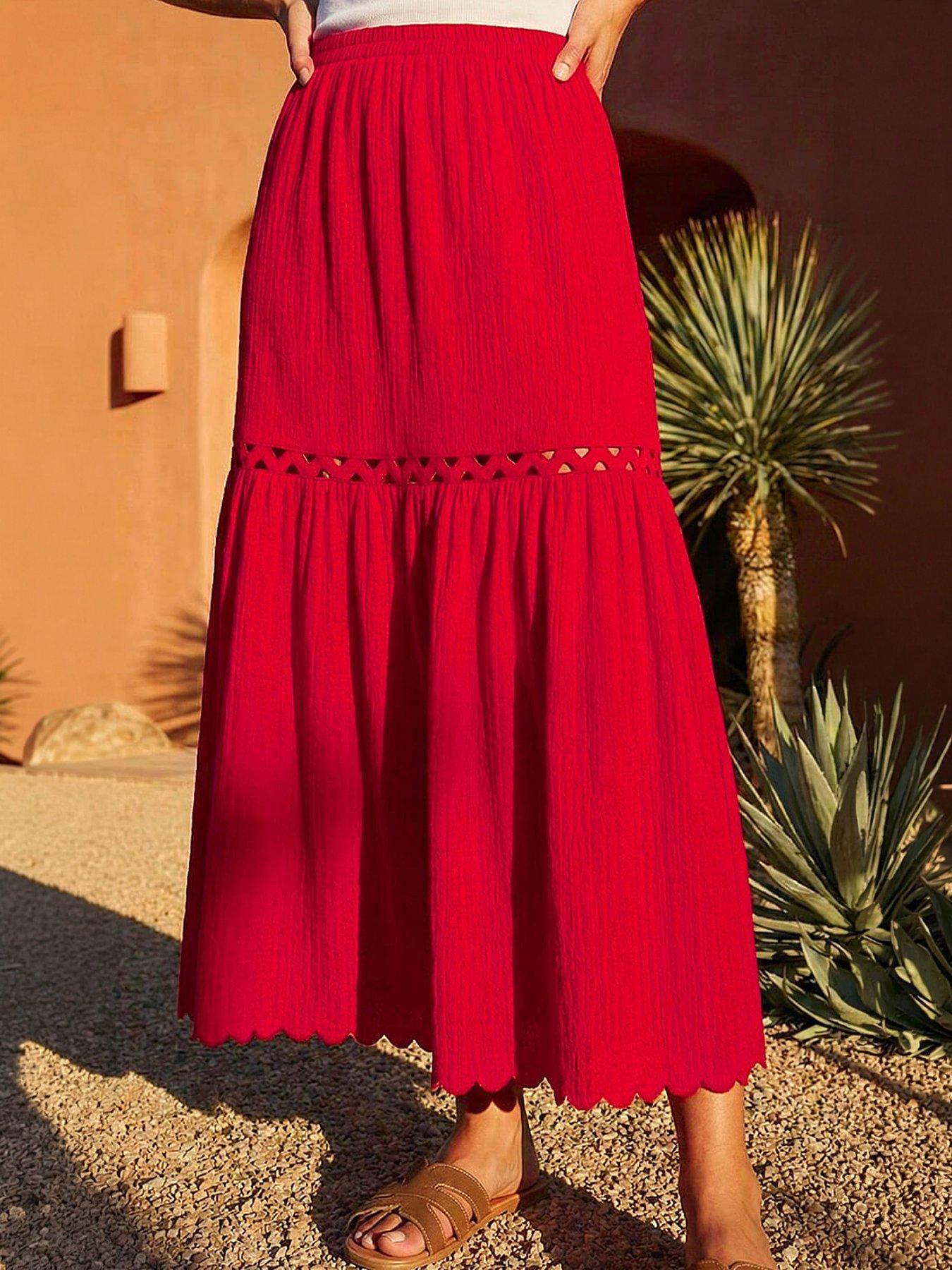 Roman Dusk Scallop Trim Midi Skirt