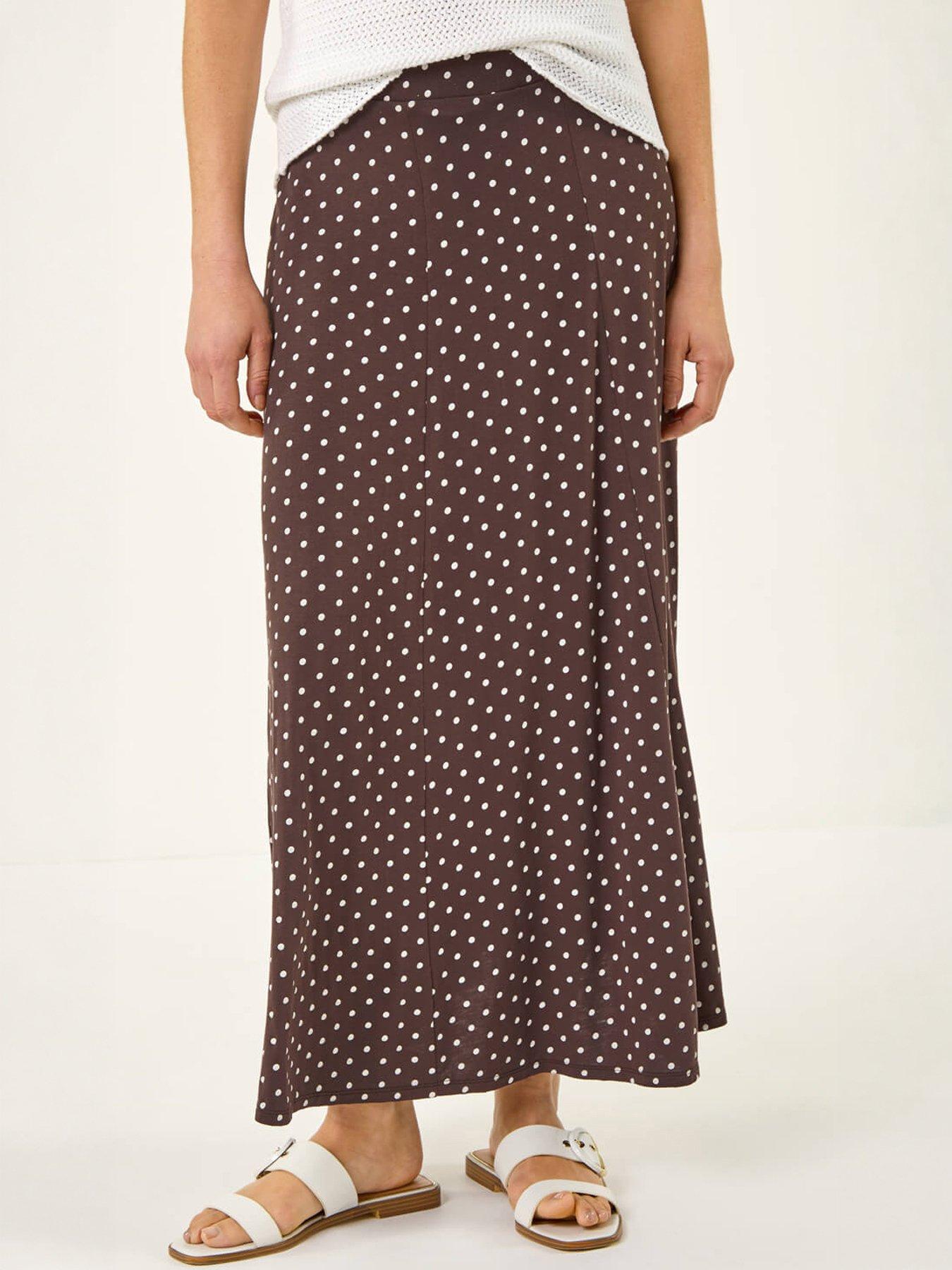 Roman Polka Dot Midi Skirt - Brown