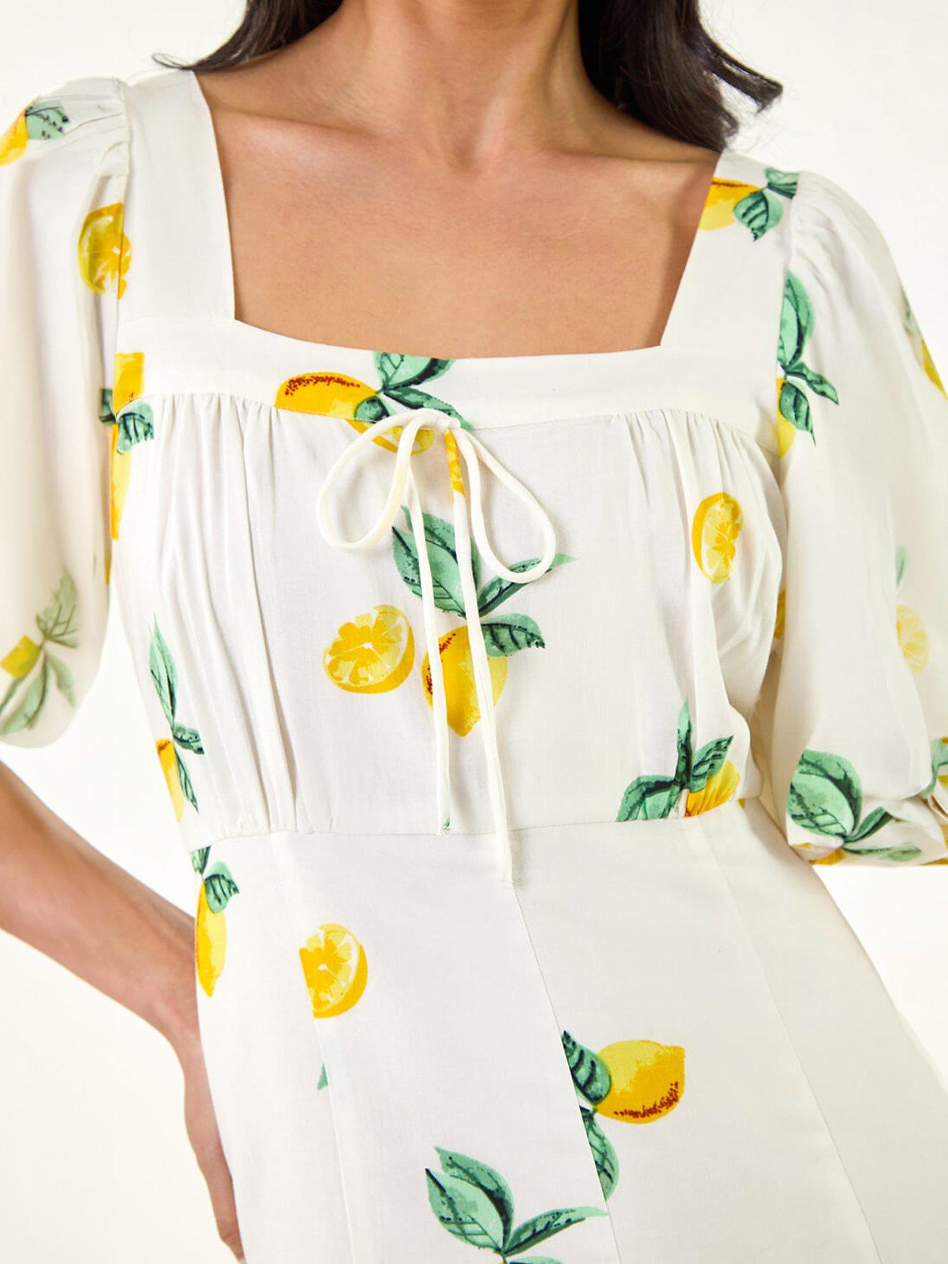 Image 2 of 5 of Roman Petite Lemon Print Midi Dress