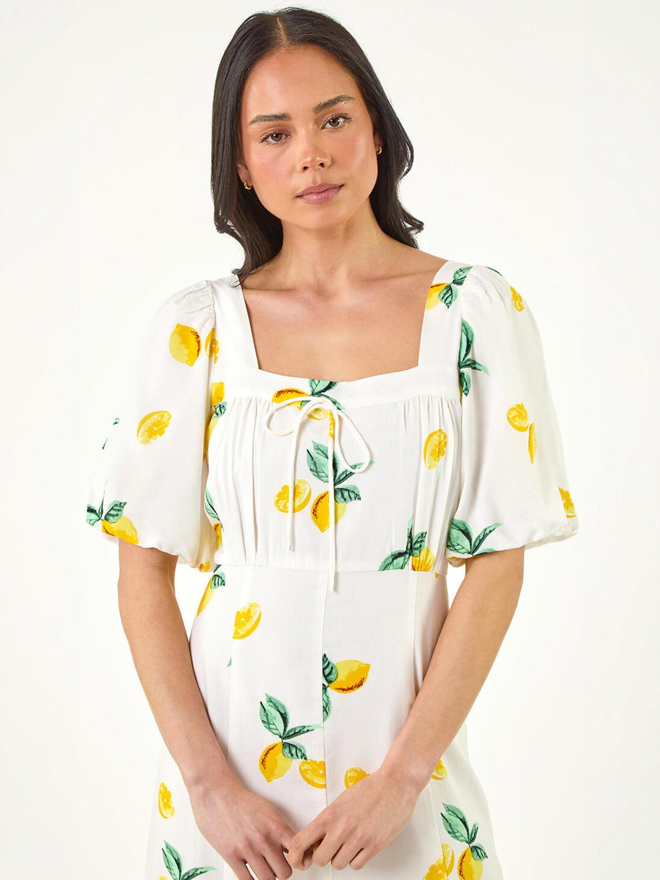 Image 3 of 5 of Roman Petite Lemon Print Midi Dress