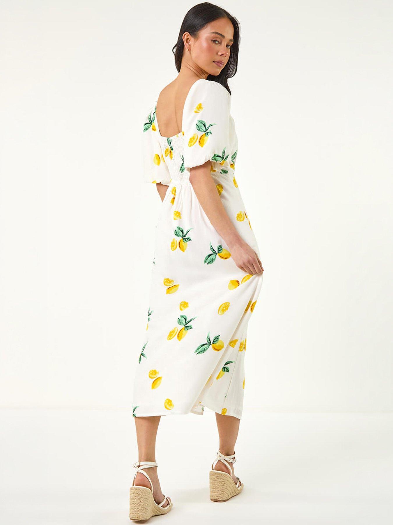 Image 4 of 5 of Roman Petite Lemon Print Midi Dress