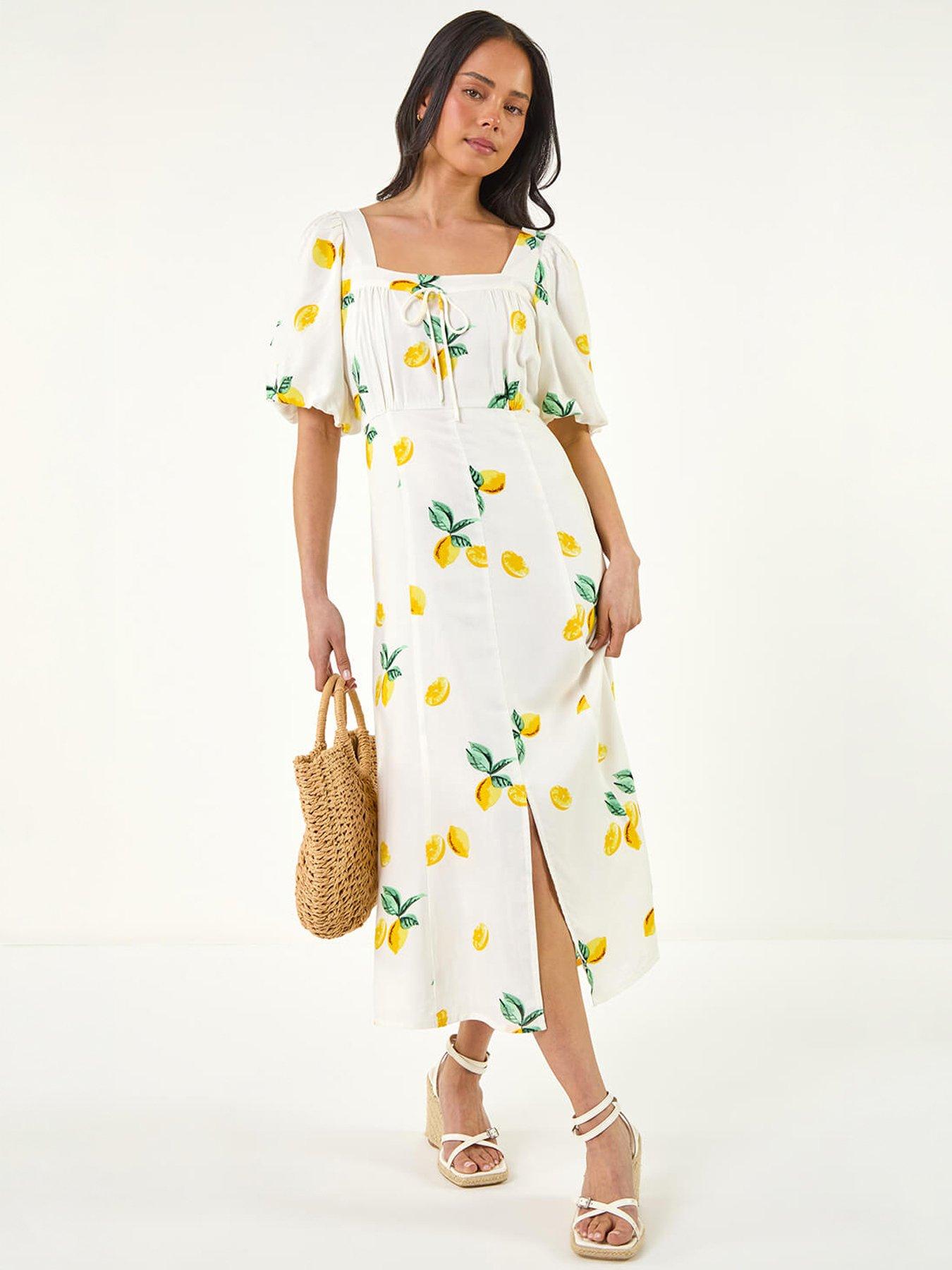 Image 5 of 5 of Roman Petite Lemon Print Midi Dress