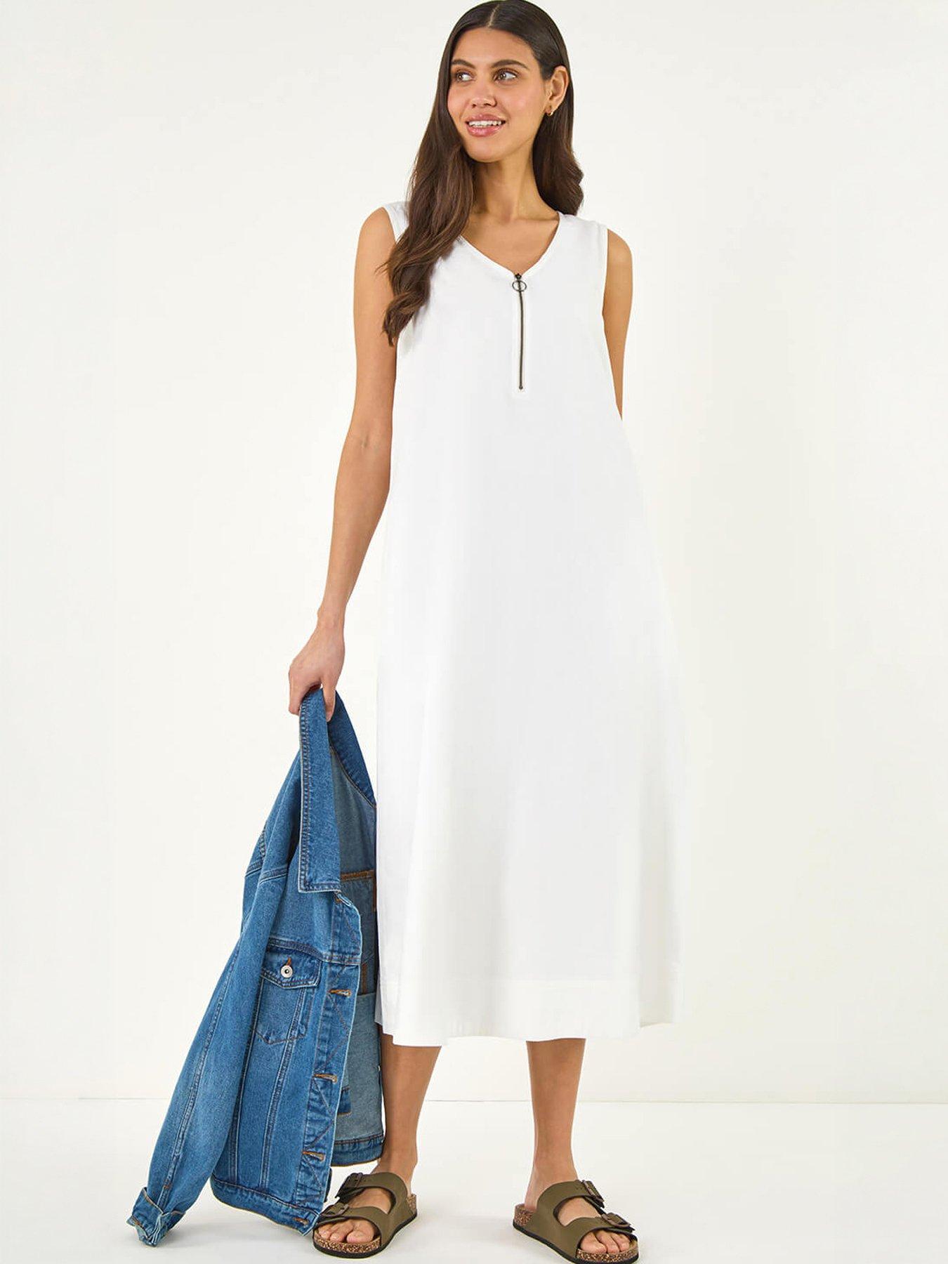 Image 1 of 5 of Roman Zip Front Sleeveless Midi Dress