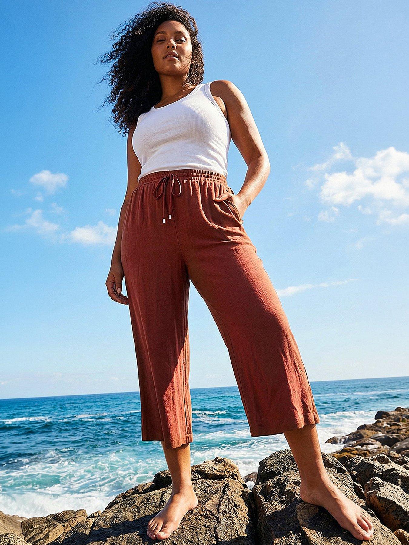 Roman Curve Linen Mix Cropped Trousers