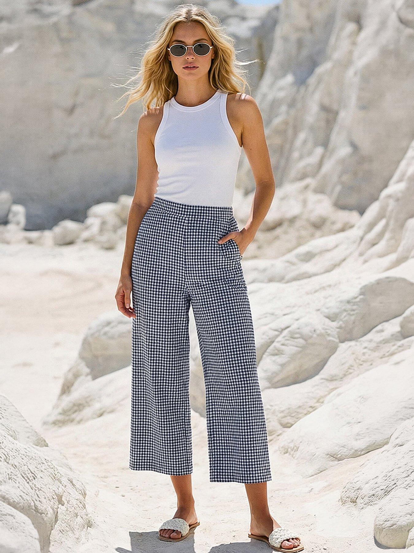 Roman Dusk Gingham Print Culottes