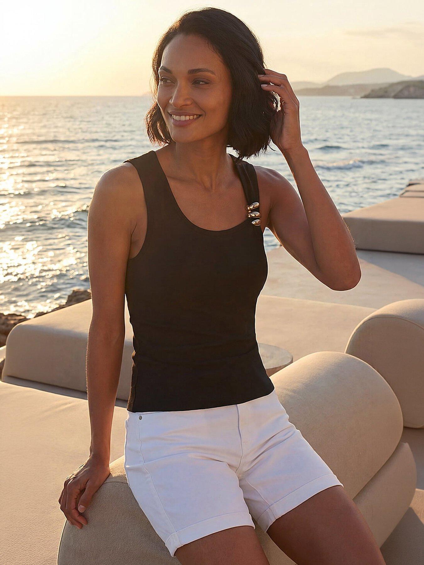 Roman Dusk Metallic Trim Stretch Vest - Black