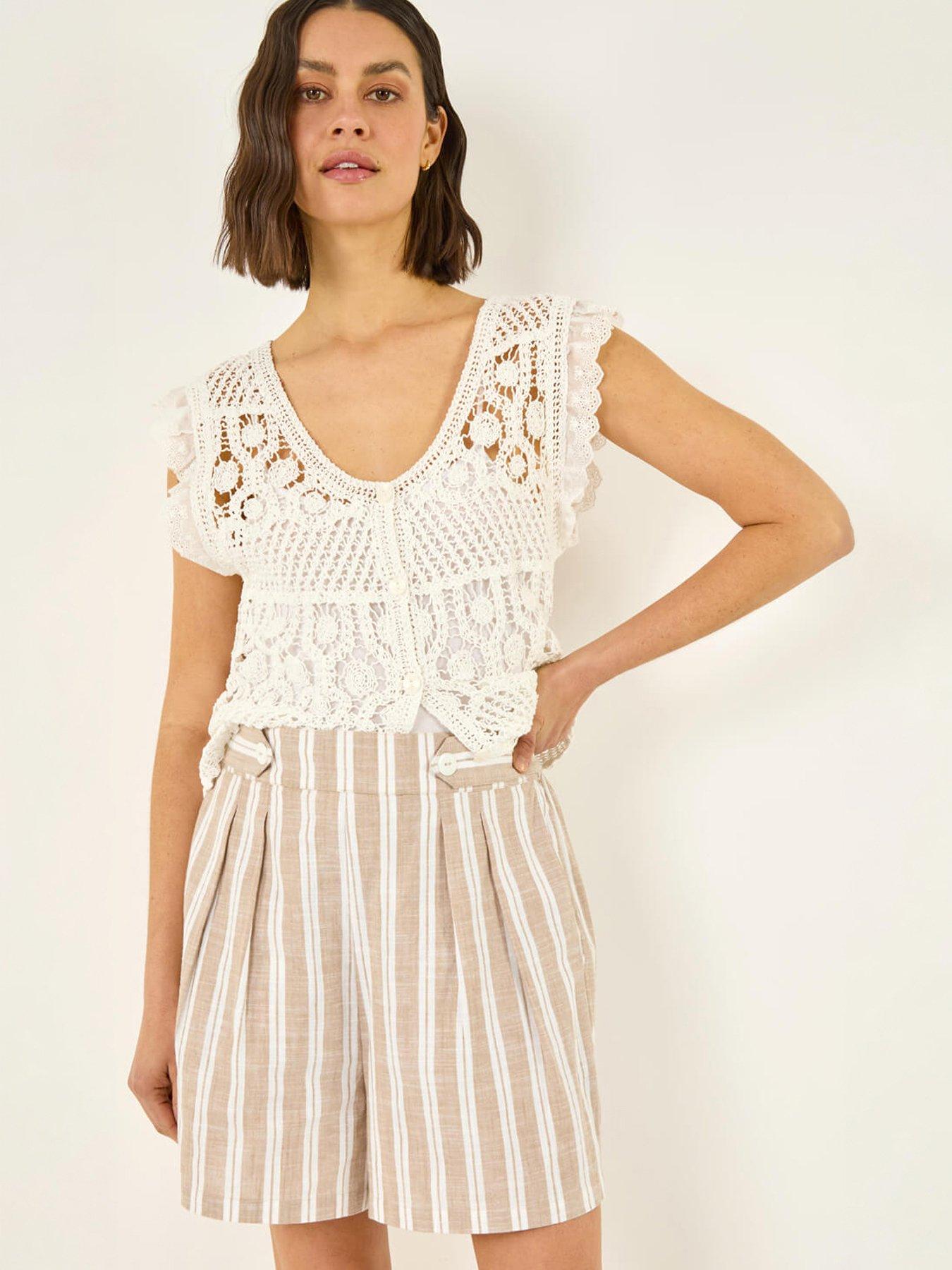 Roman Stripe Tab Button Shorts