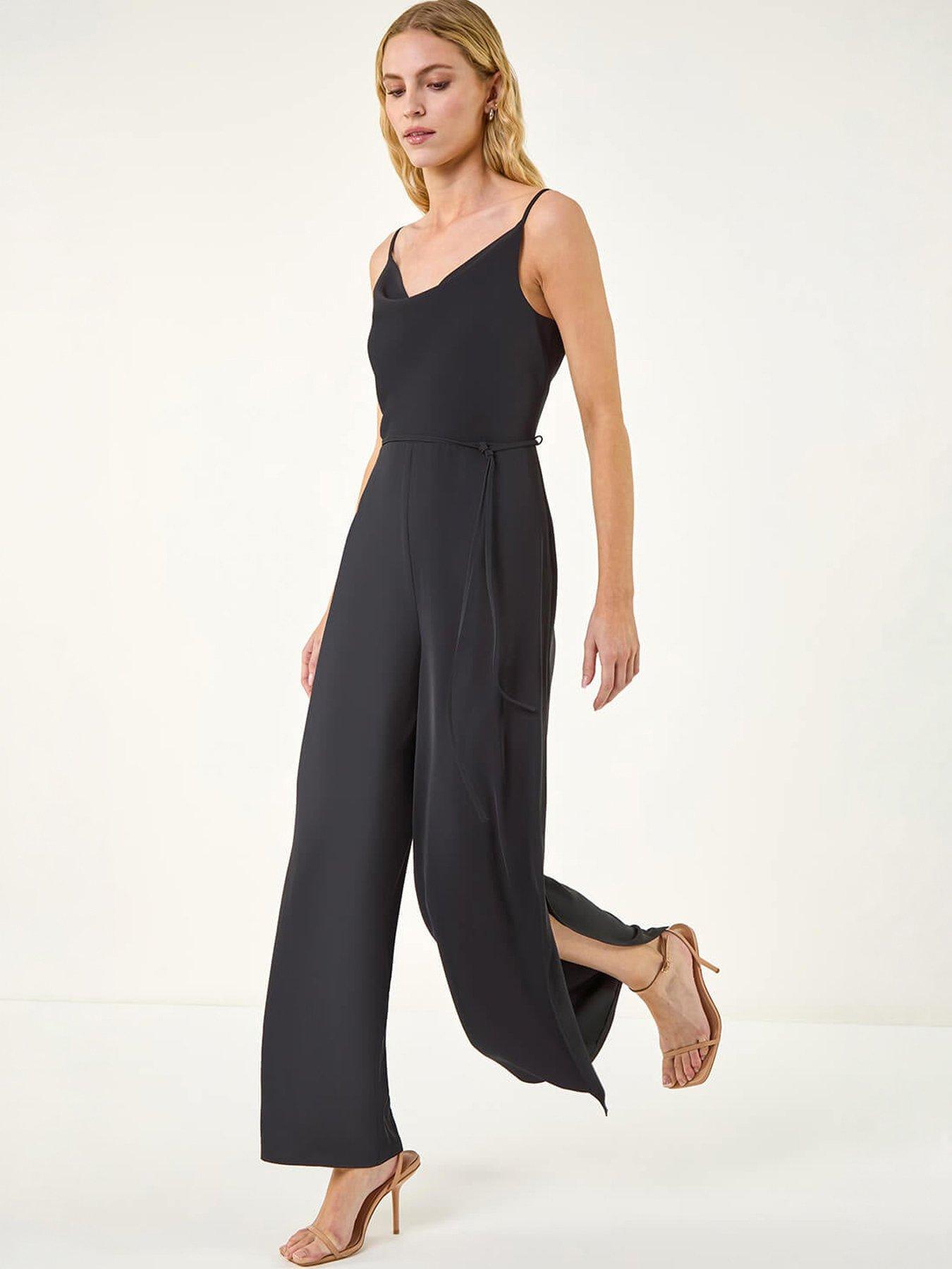 Roman Front Tie Strap Belted Jumpsuit