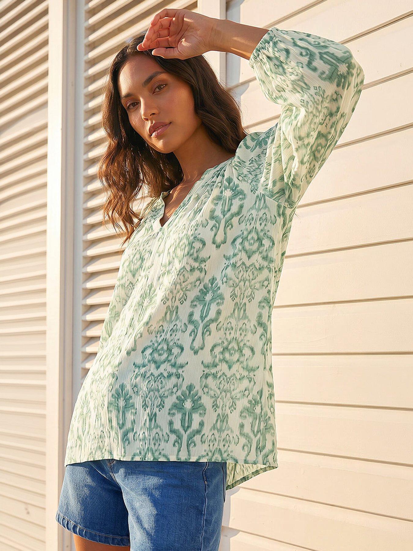 Roman Ikat Print V-Neck Tunic Top