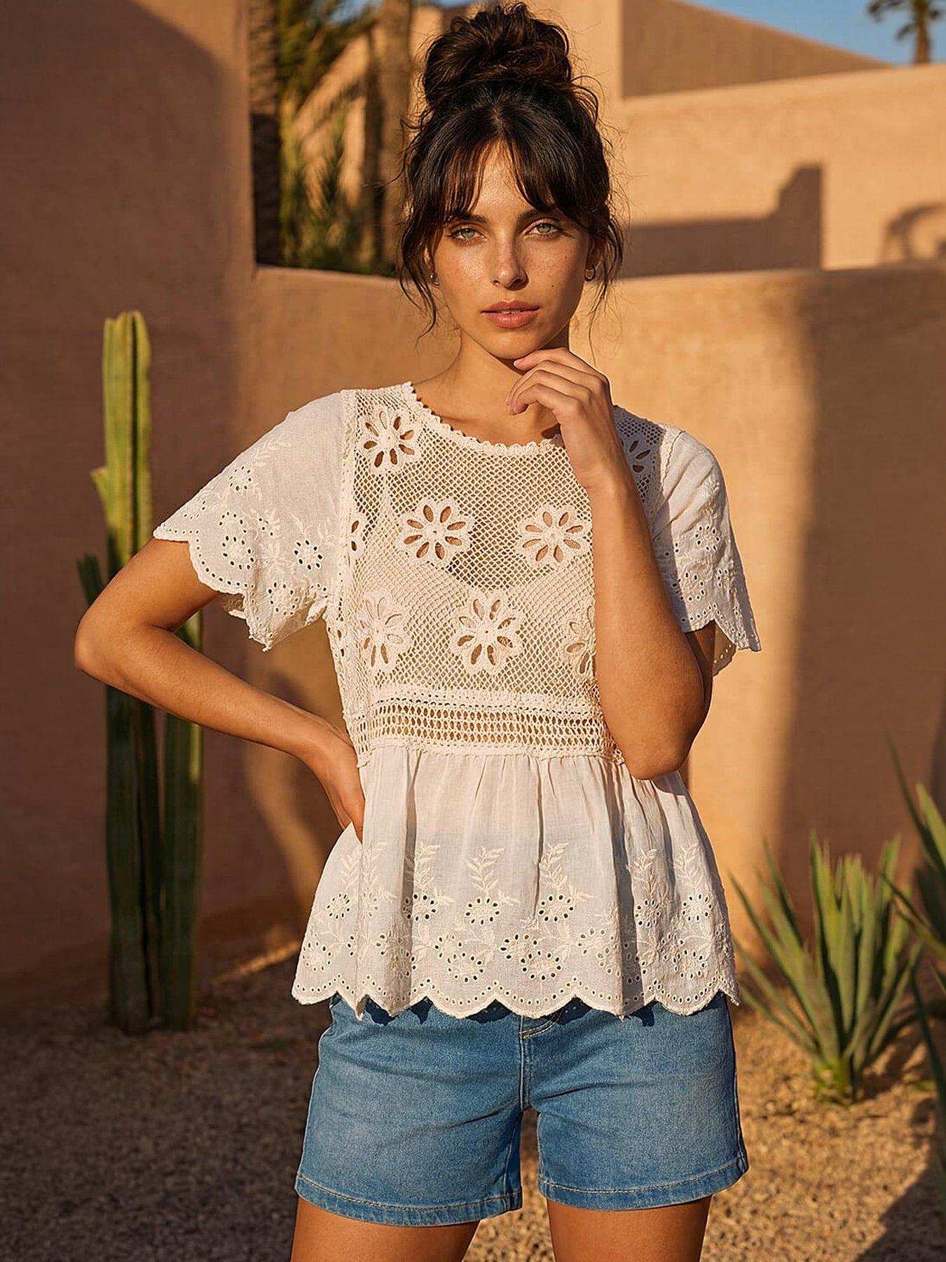 Roman Dusk Floral Crochet Tunic Top
