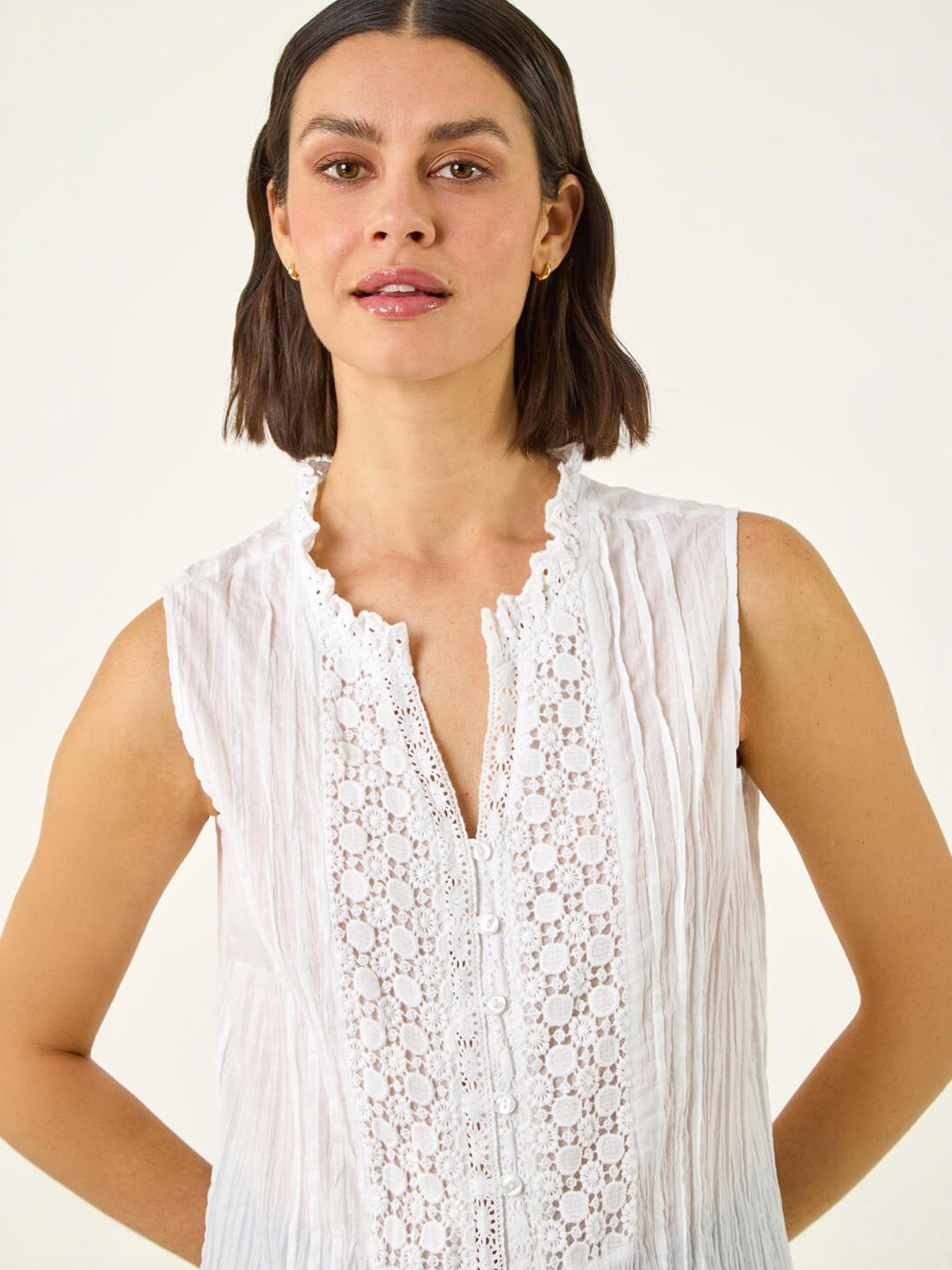 Roman Lace Crinkle V-Neck Blouse