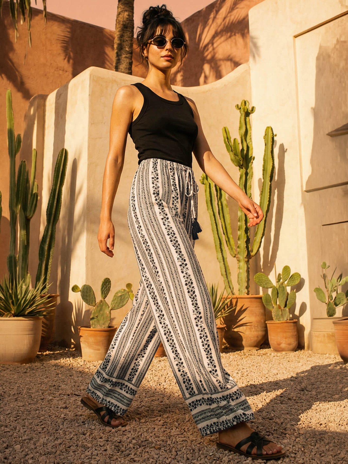 Roman Dusk Floral Print Wide Leg Trousers